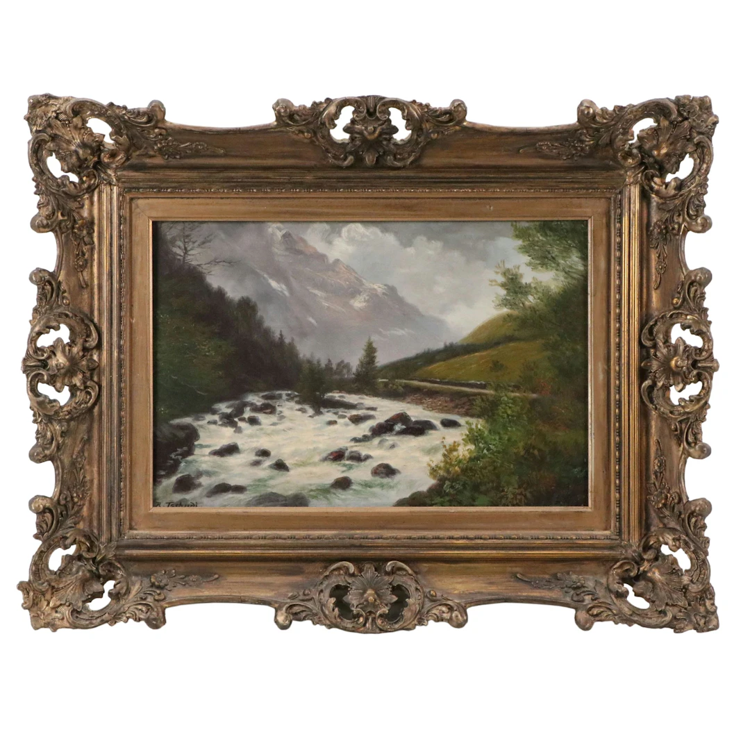 Rudolf Tschudi Alpine Landscape with River, Early 20th Century
