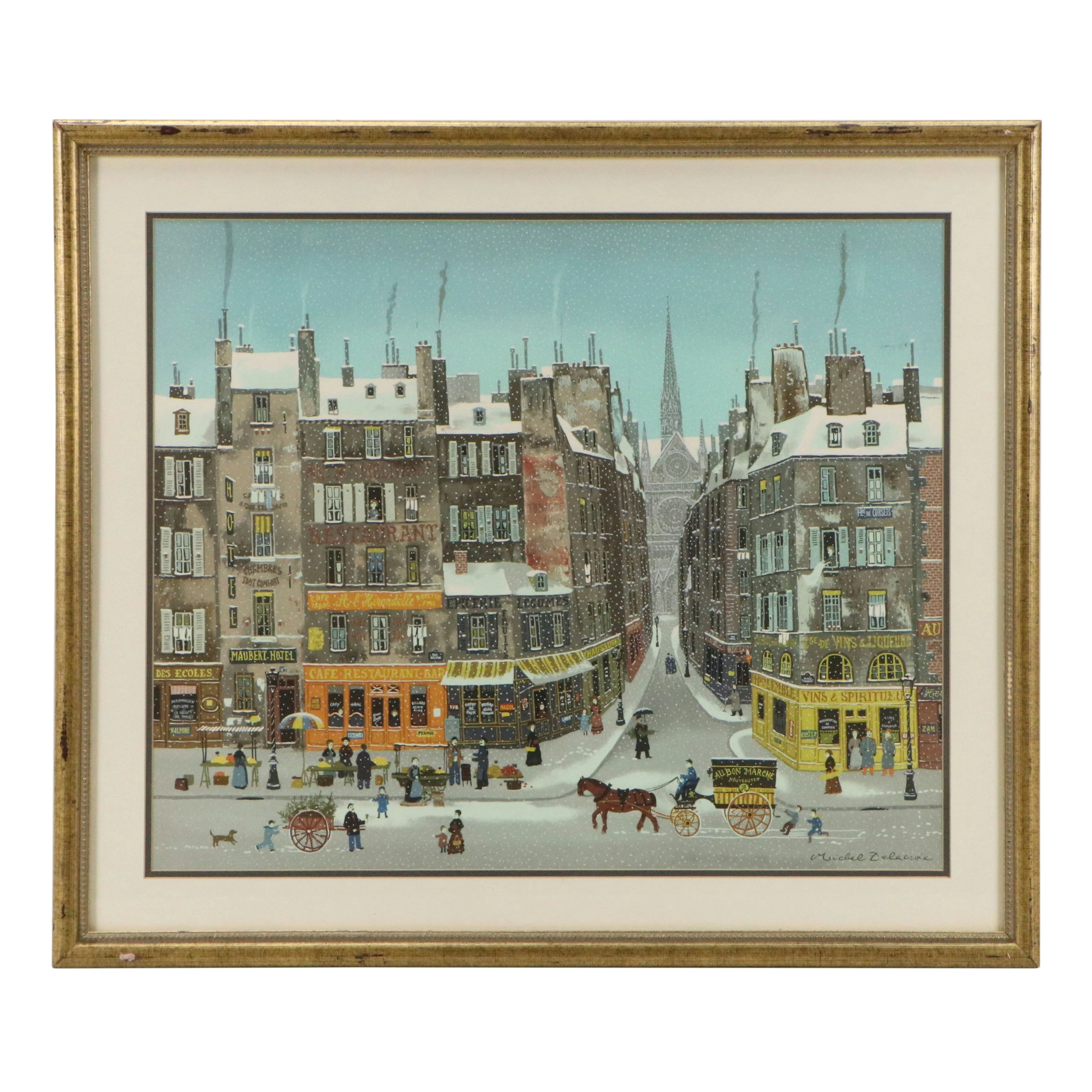 Michel Delacroix Folk Art Lithograph "La Flèche de Notre-Dame"