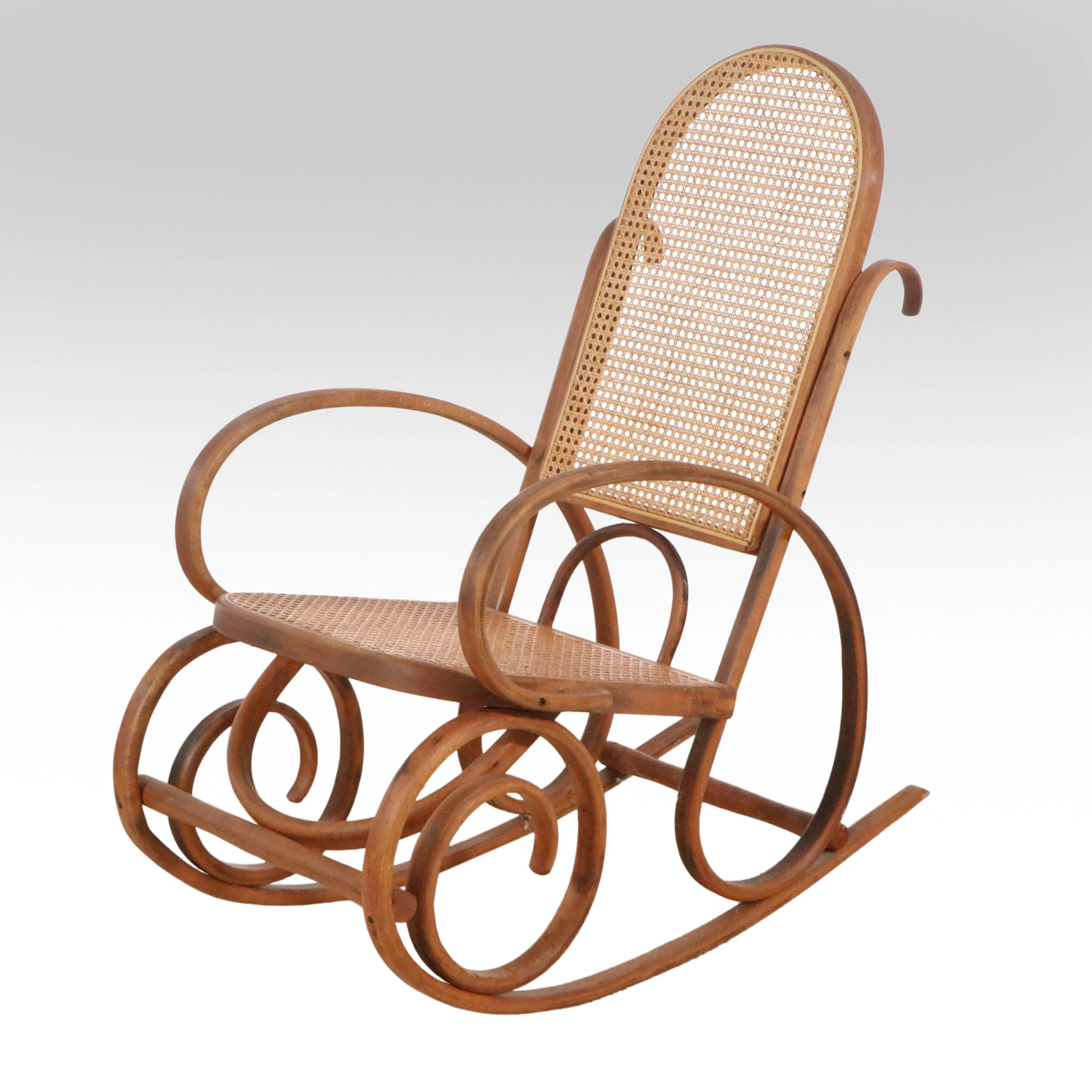 Vintage Bentwood Rocking Chair with Caned Seat and Back