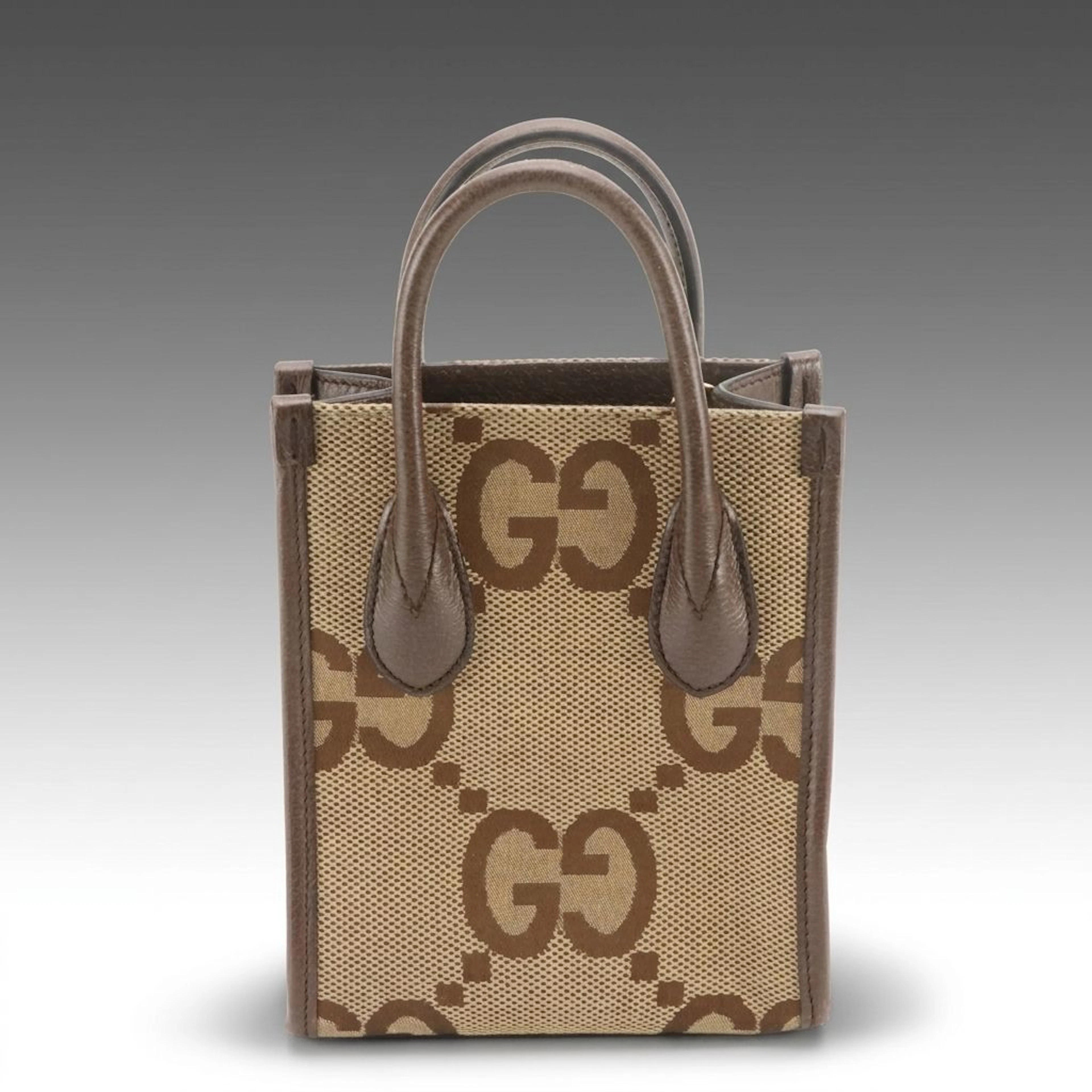 Gucci Mini Tote Two-Way Bag in Jumbo GG Canvas/Textured Dollar Calfskin Leather