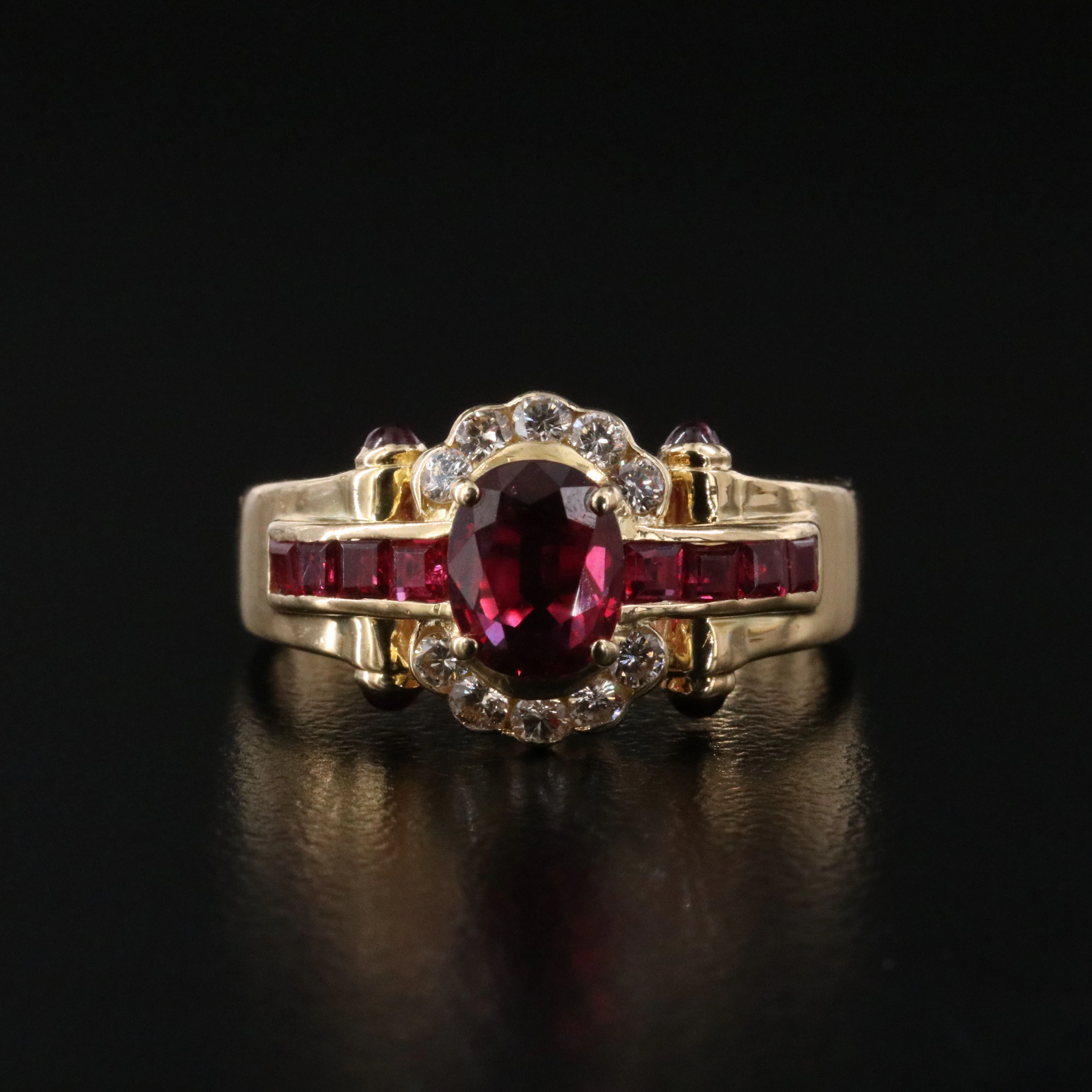18K 0.80 CT Center Ruby and Diamond Ring with GIA Report