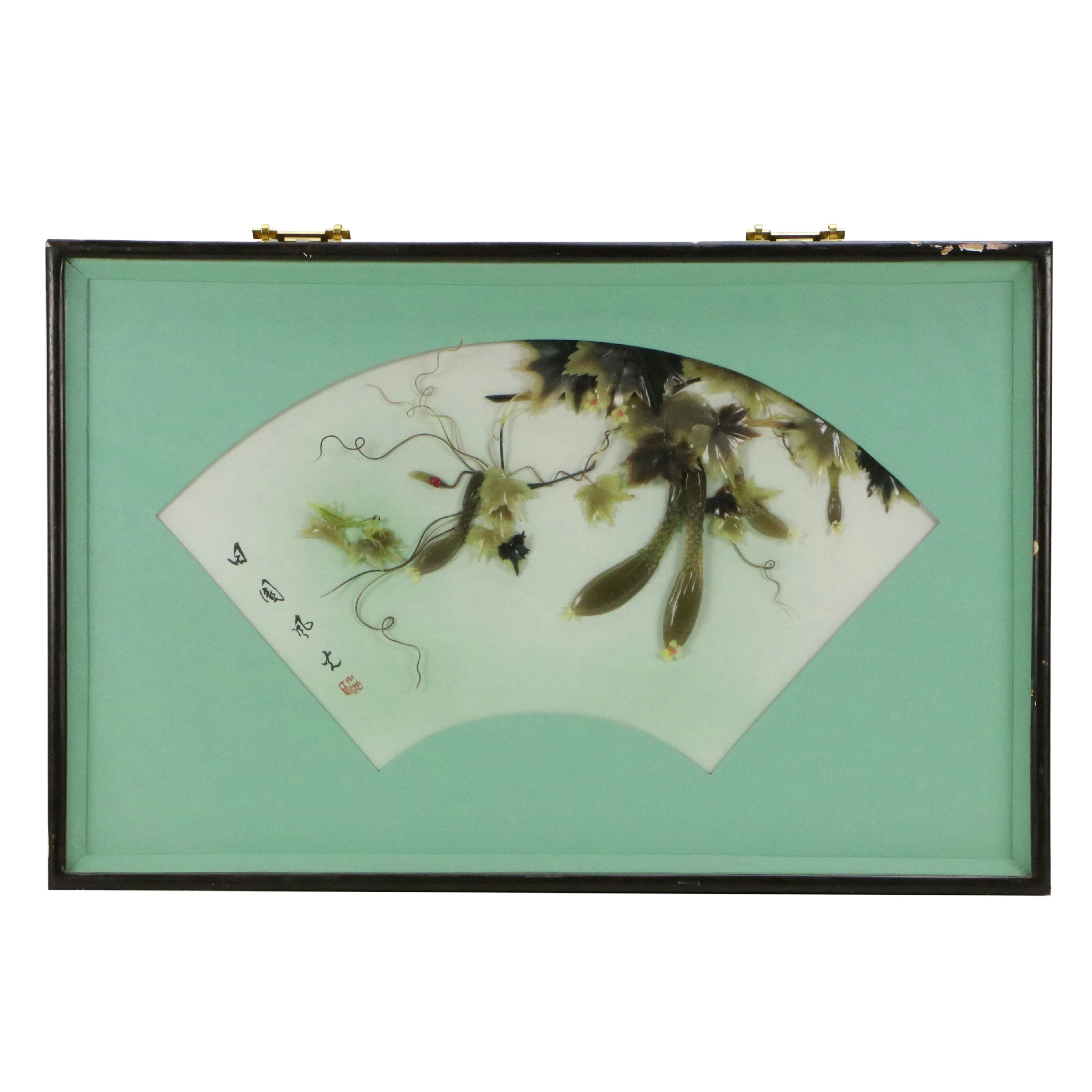 Chinese School Sculptural Celluloid Relief with Praying Mantis, Mid-20th
