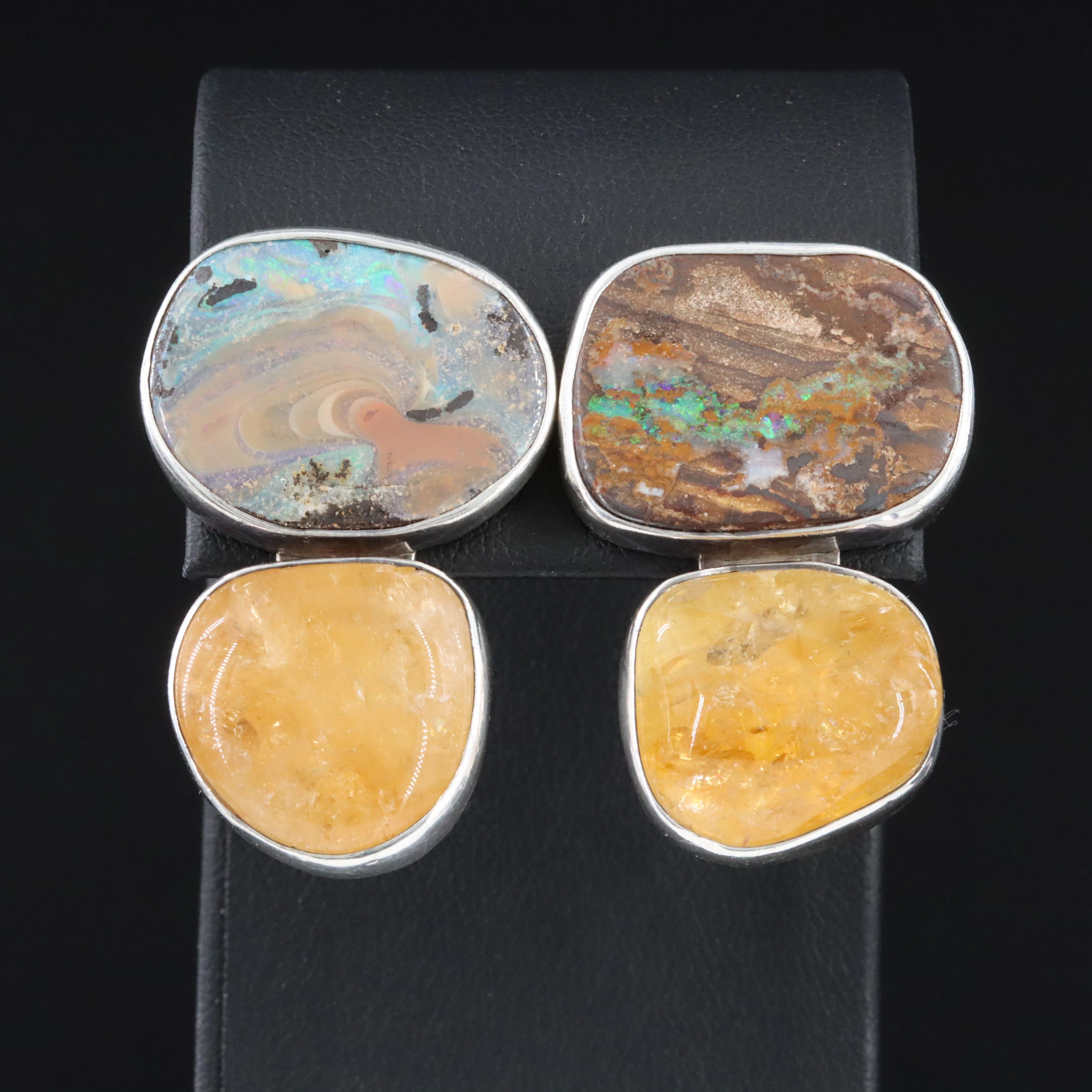 Rebecca Collins "Bless Our Earth" Sterling Boulder Opal and Citrine Earrings
