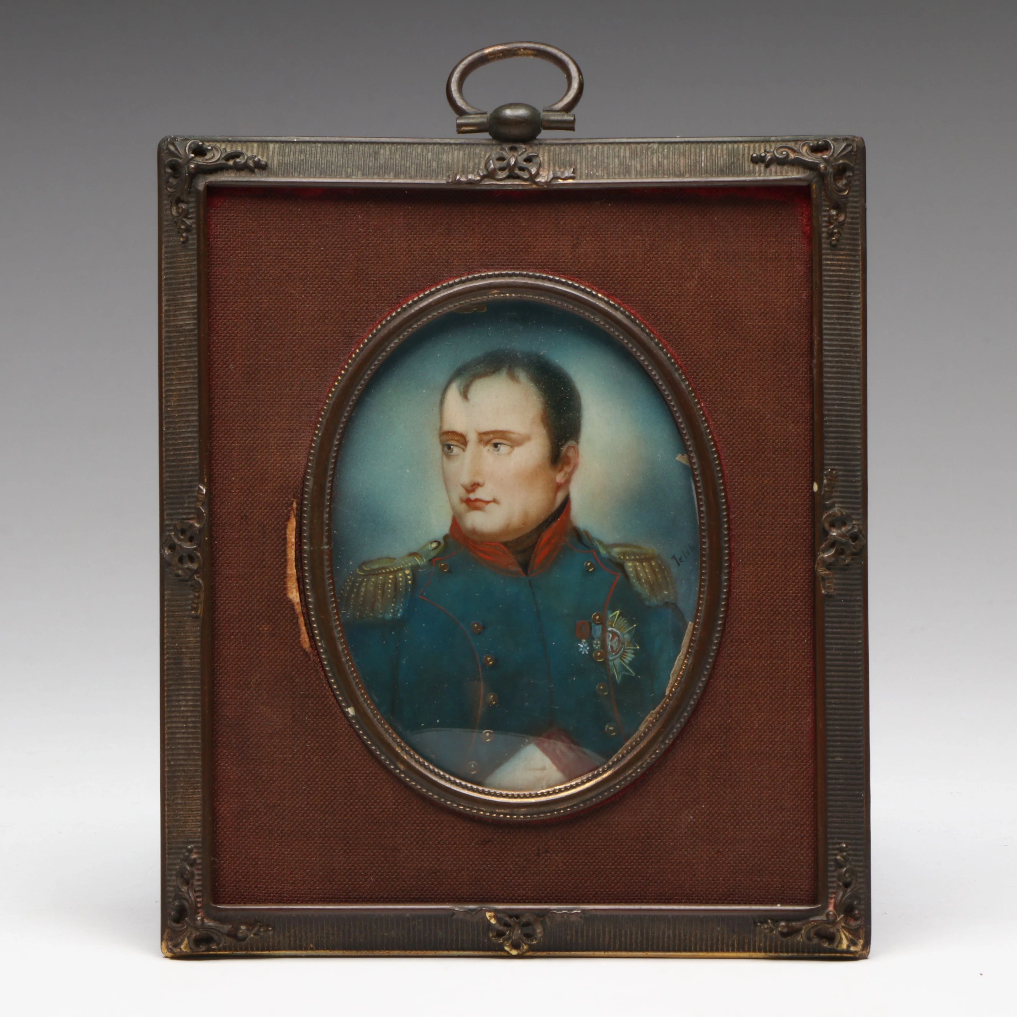 After Horace Vernet Antique Miniature Oil Painting of Napoleon I