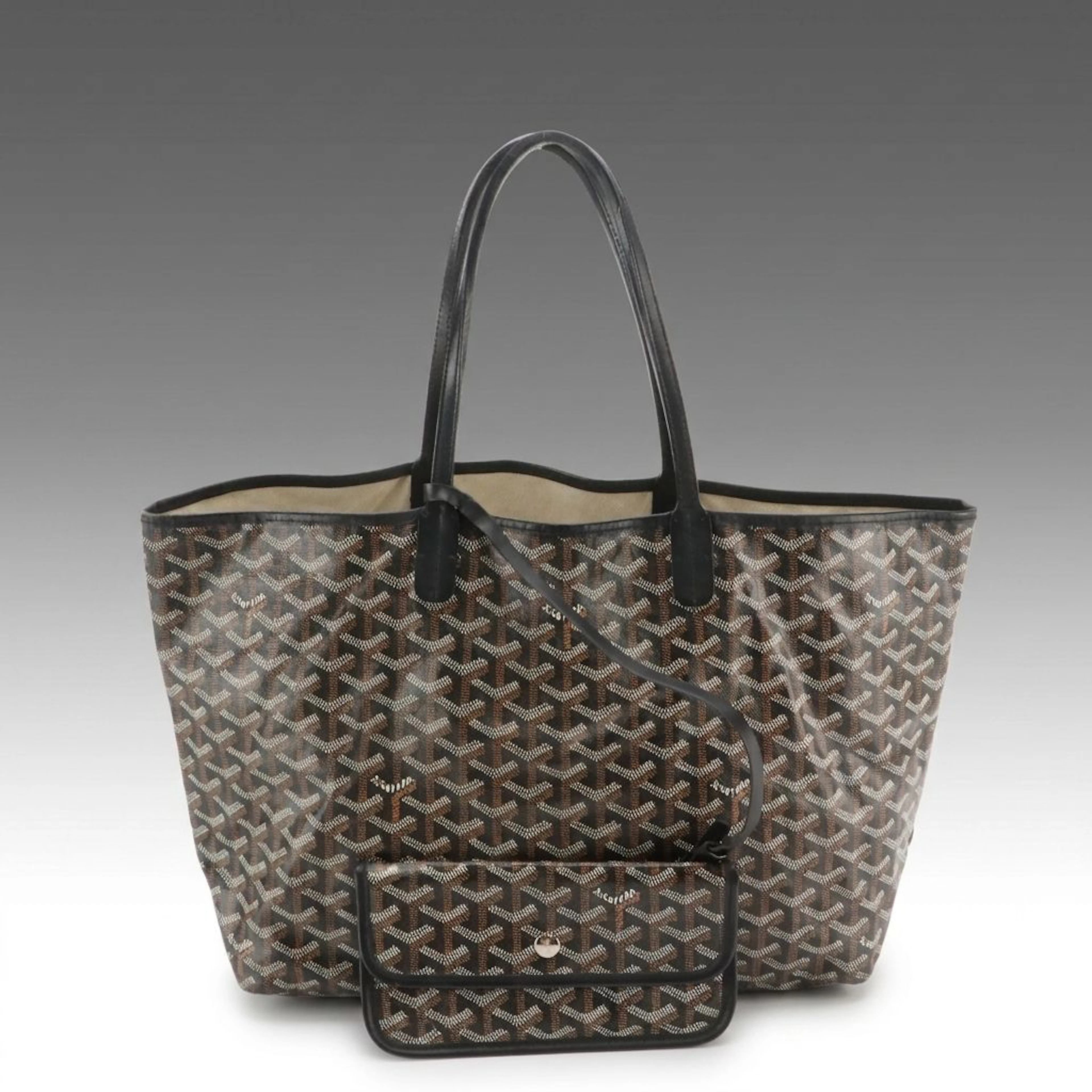 Goyard Saint Louis PM Tote Bag & Pouch in Black Goyardine Canvas