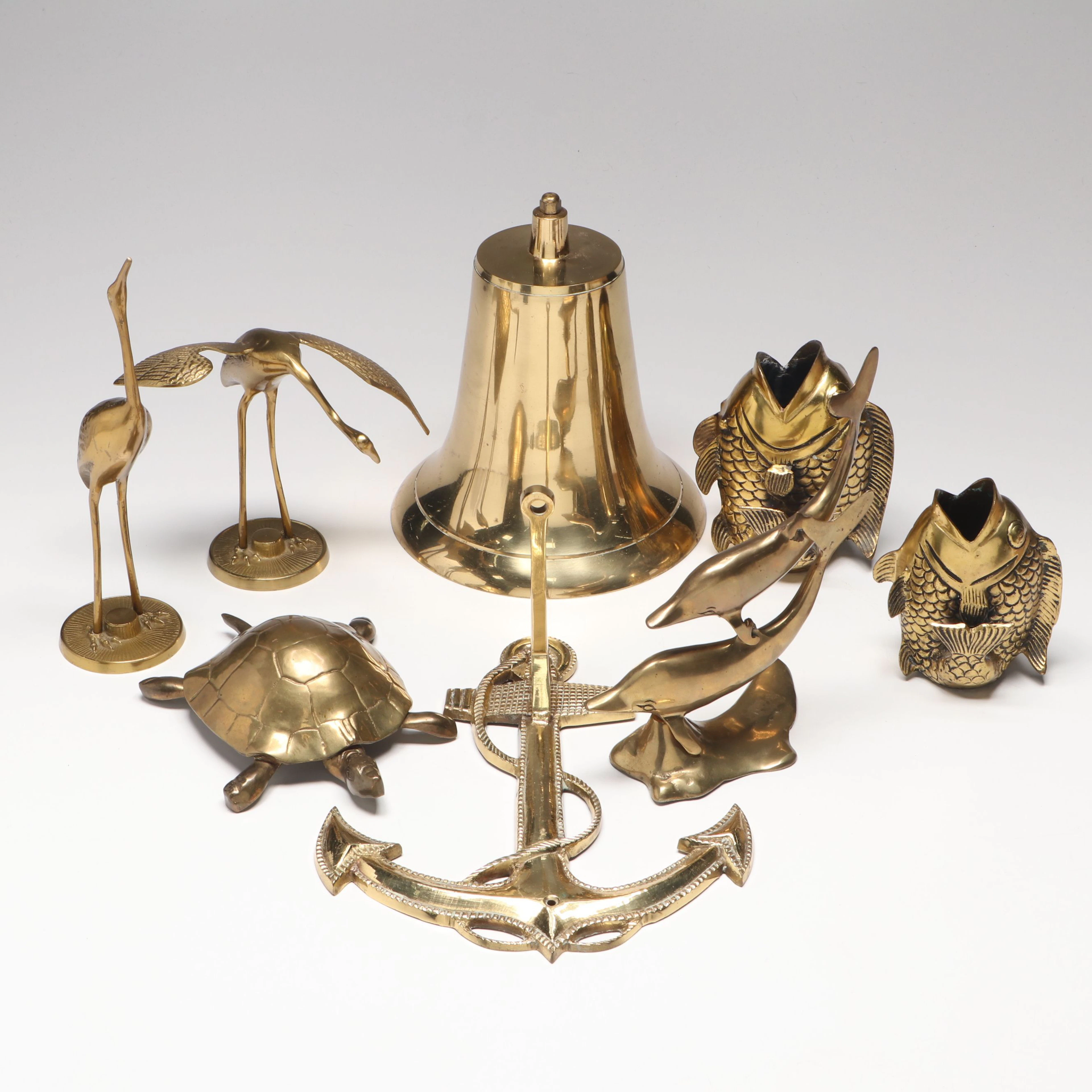 Anchor Brass Wall Décor with Crane and Turtle Figurines and More Décor