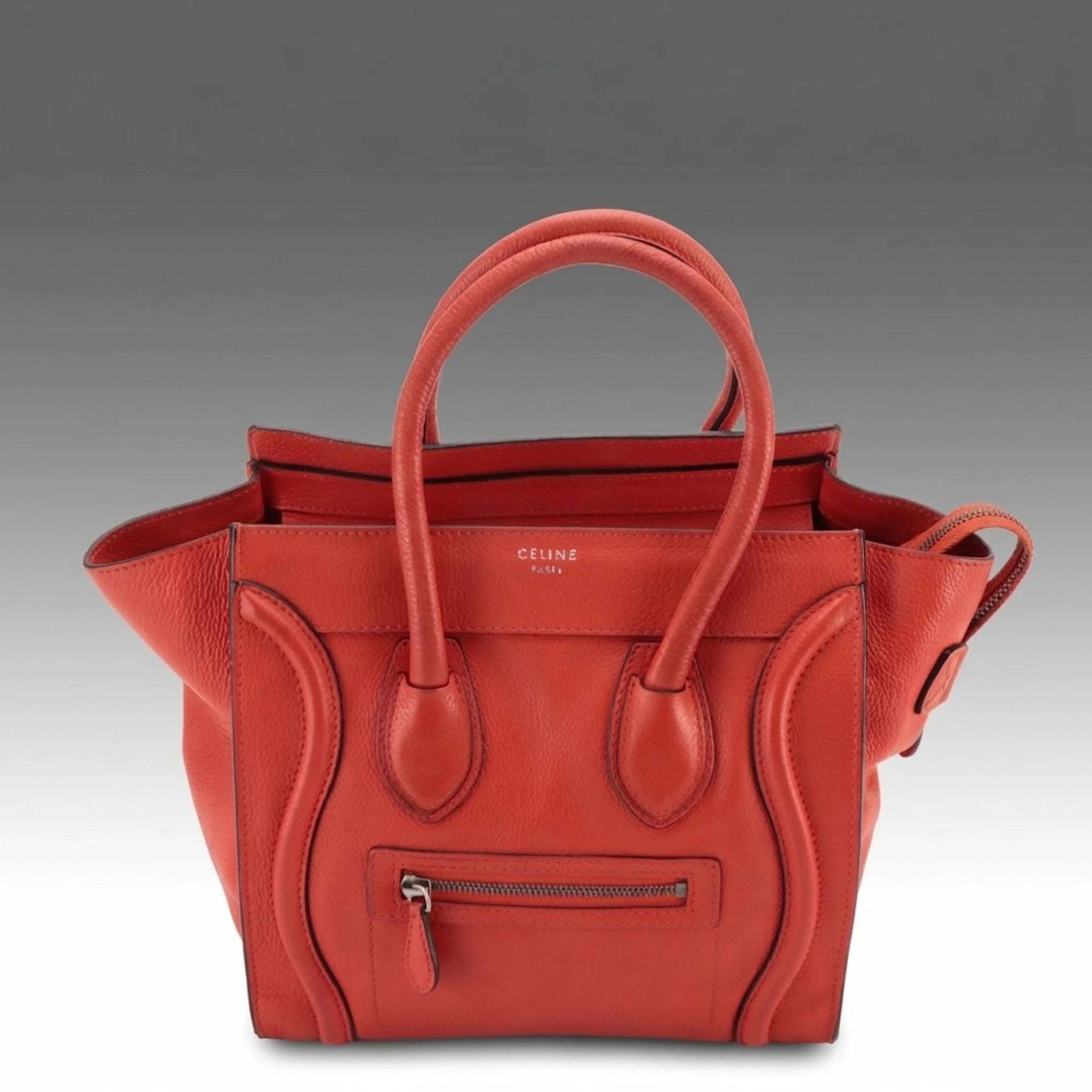 Céline Micro Luggage Handbag in Orange Grained Calfskin Leather