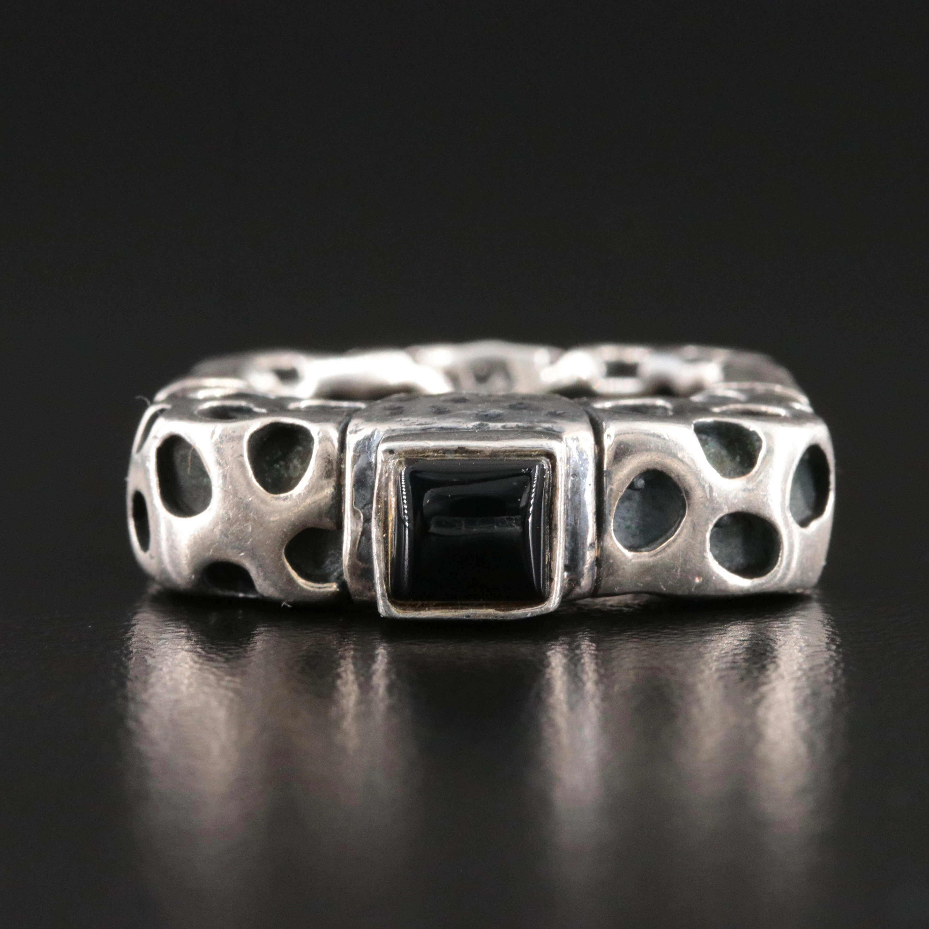 Dian Malouf Sterling Obsidian Spotted Ring