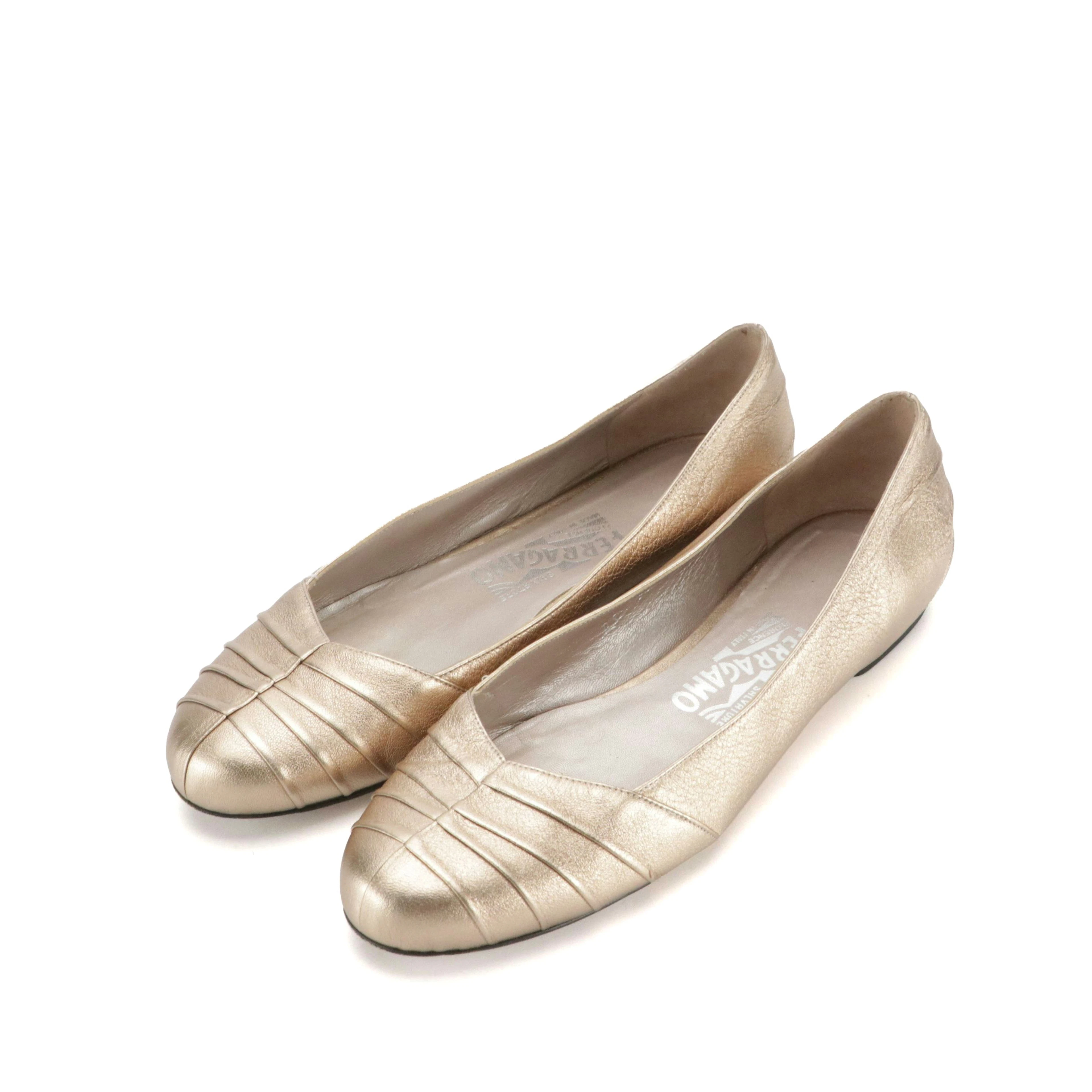 Salvatore Ferragamo Metallic Gold Leather Flats