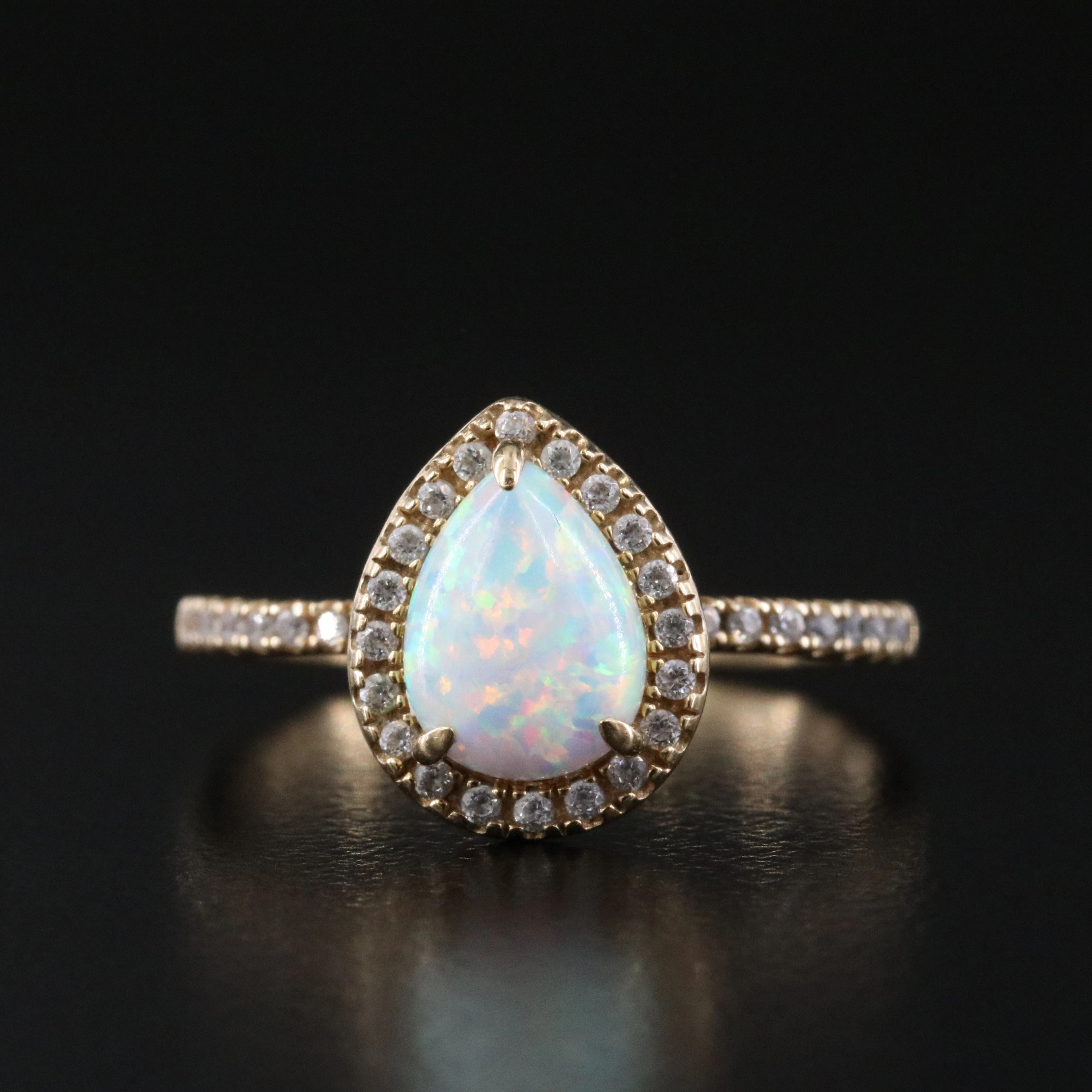 10K Opal and CZ Halo Ring
