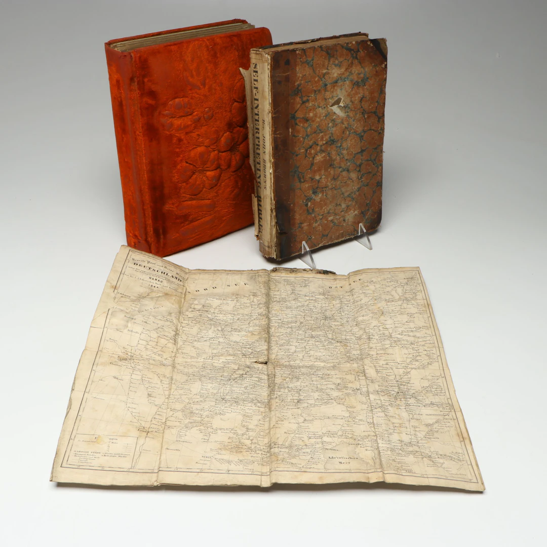 Handcrafted Fold-Out Map Booklet with Victorian Photo Album and Book