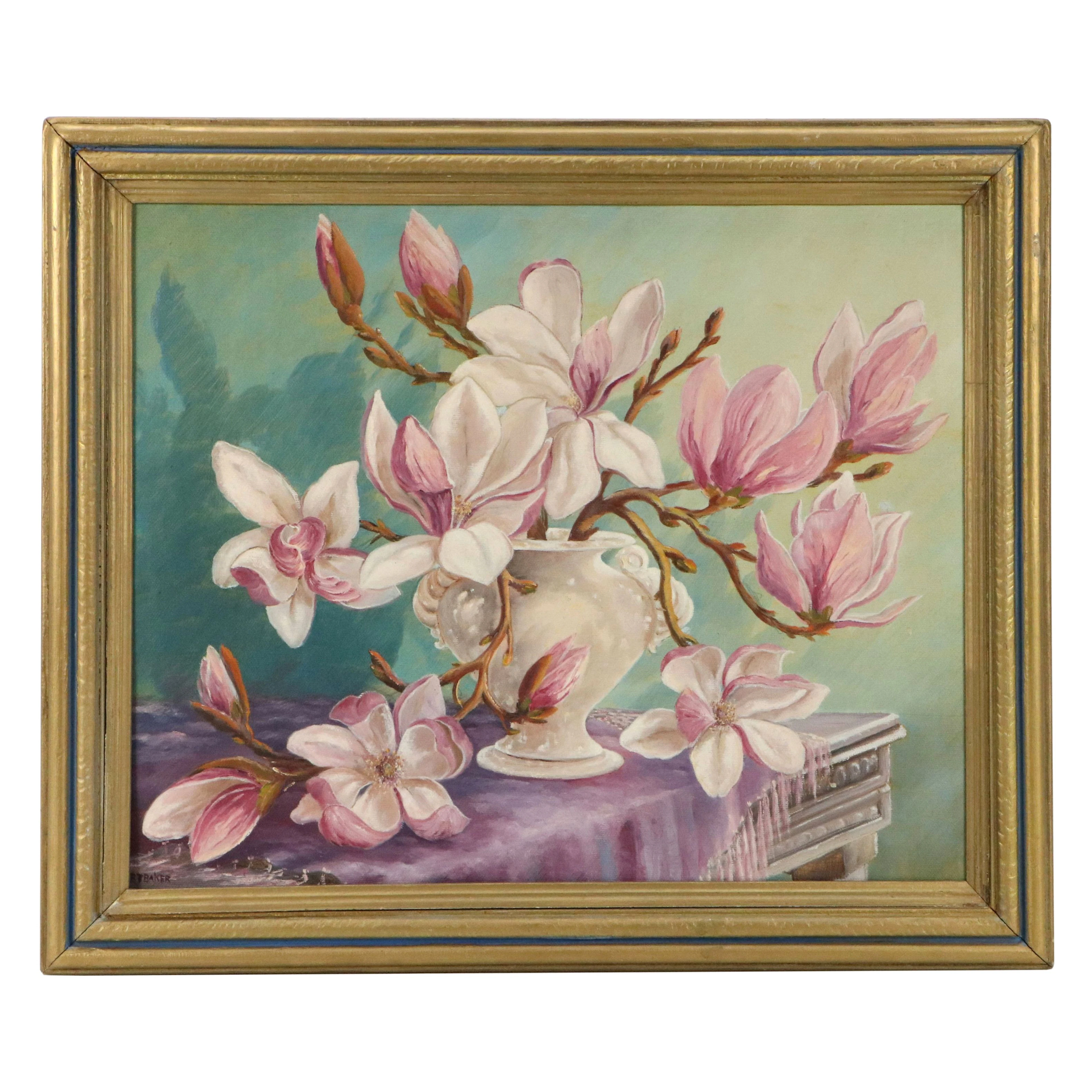 B.T. Baker Still Life Oil Painting "Magnolia," 1960