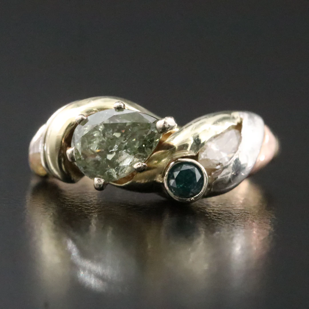 14K Tri-Tone 1.56 CTW Diamond Ring w/ Color-Change Chameleon Center