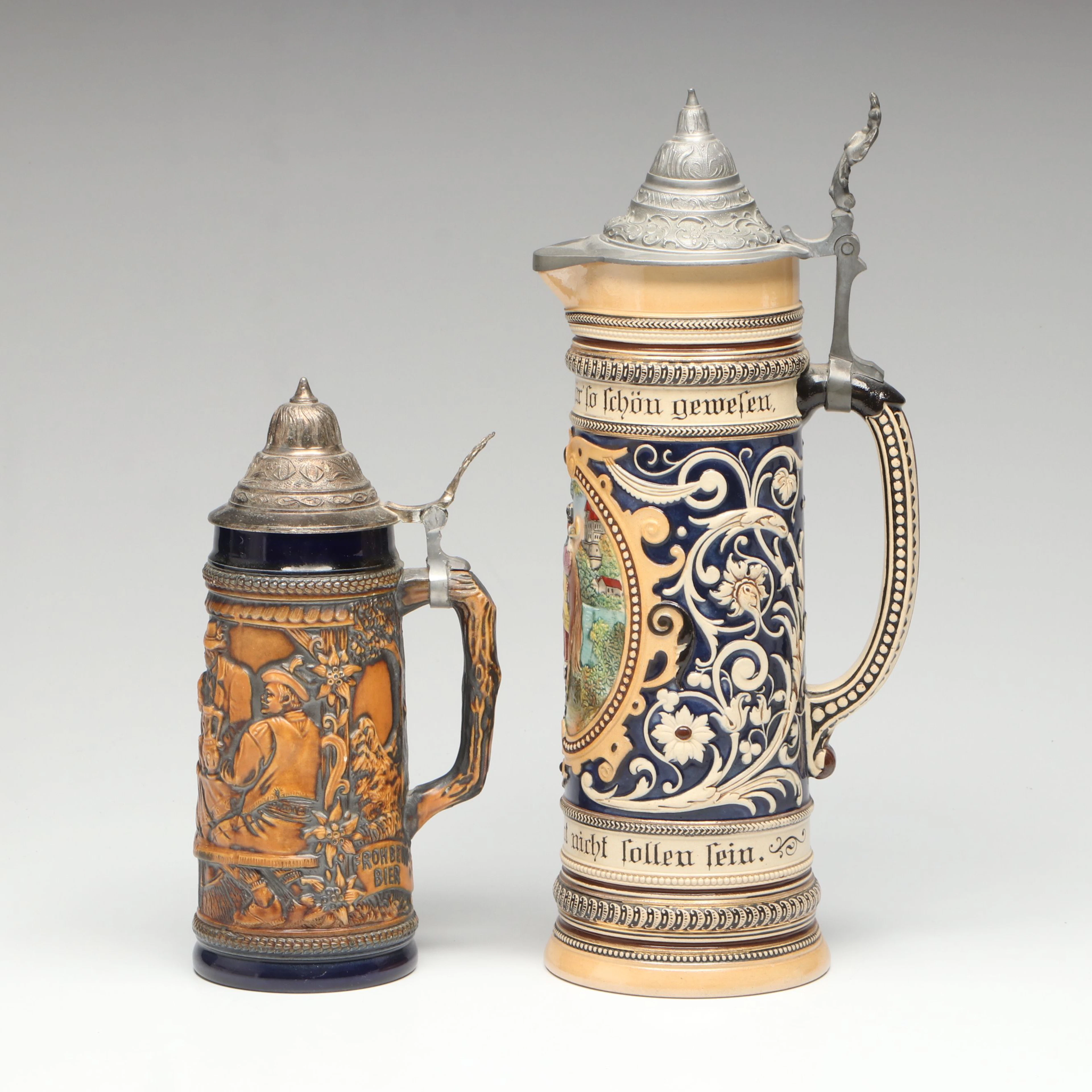 Gerz with Other German Ceramic Beer Stein, Mid to Late 20th Century