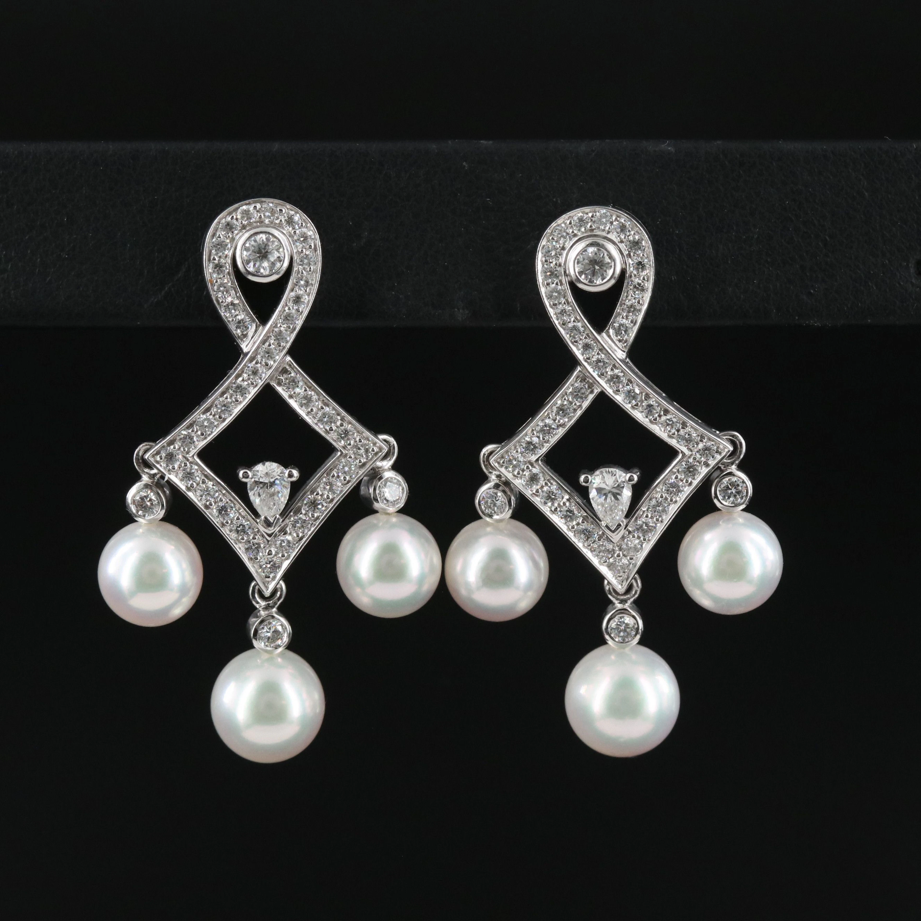 Mikimoto 18K Pearl and 1.53 CTW Diamond Girandole Style Drop Earrings