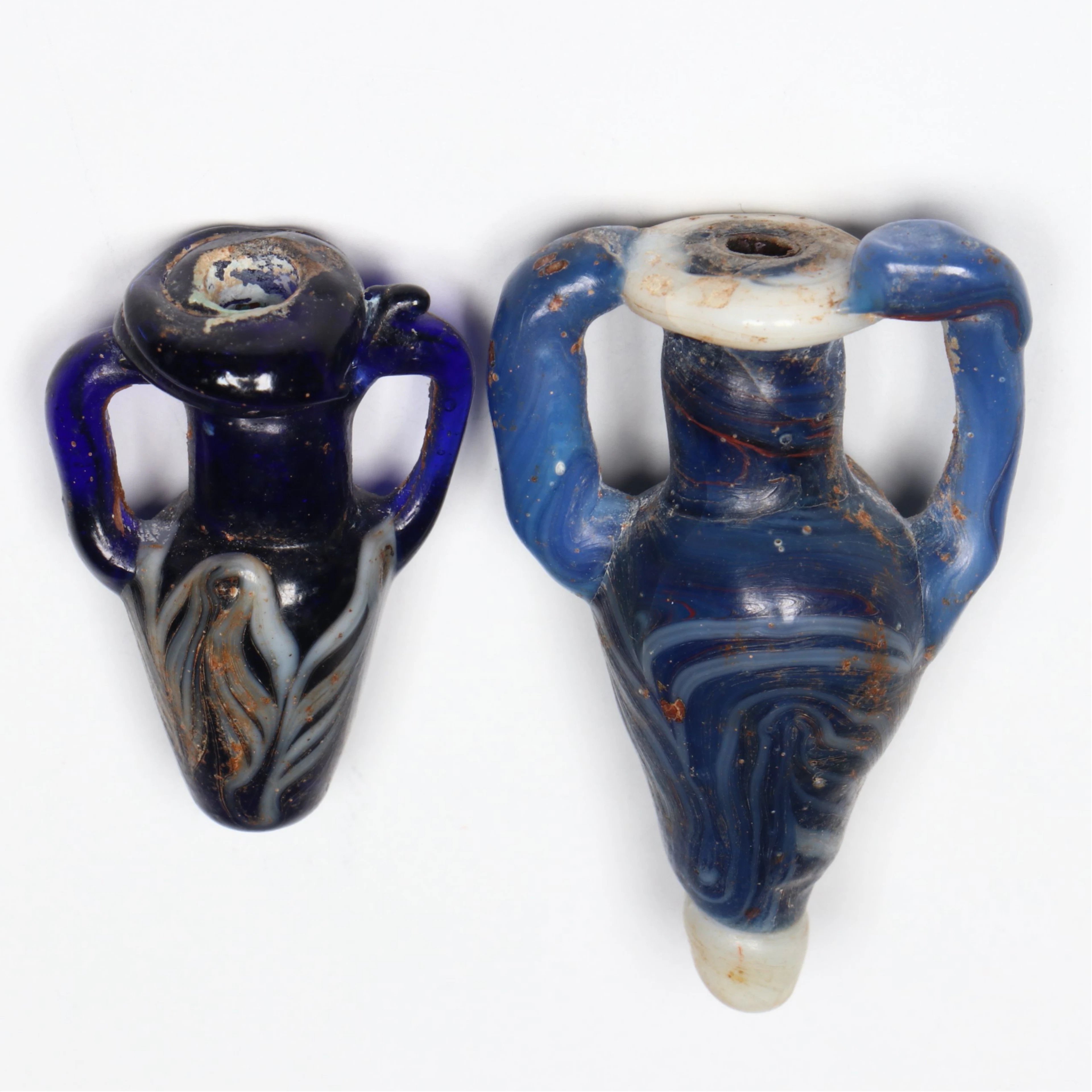 Ancient Roman Blue Glass Perfume or Oil Vessels