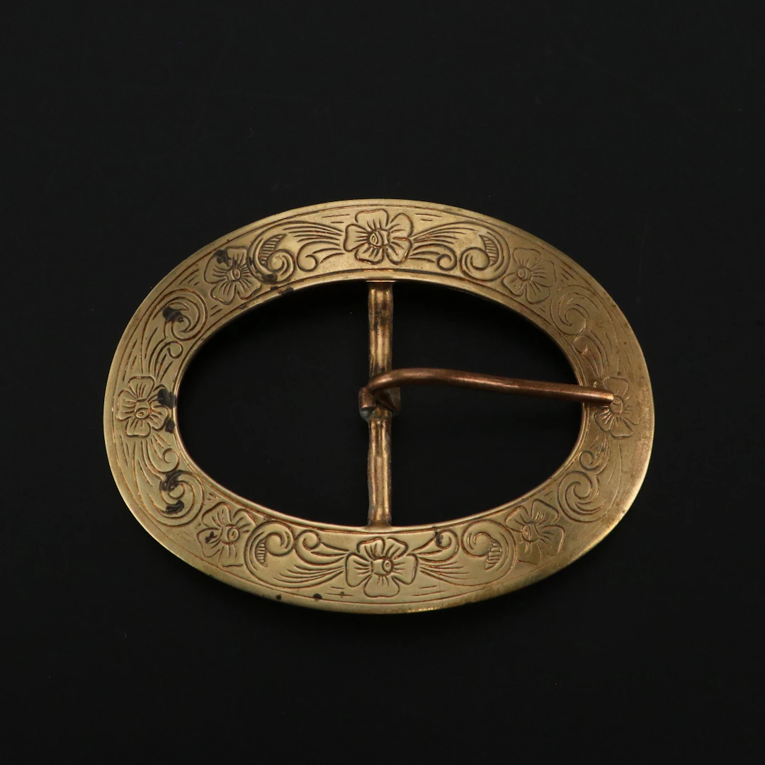Brass Floral Etched Belt Buckle