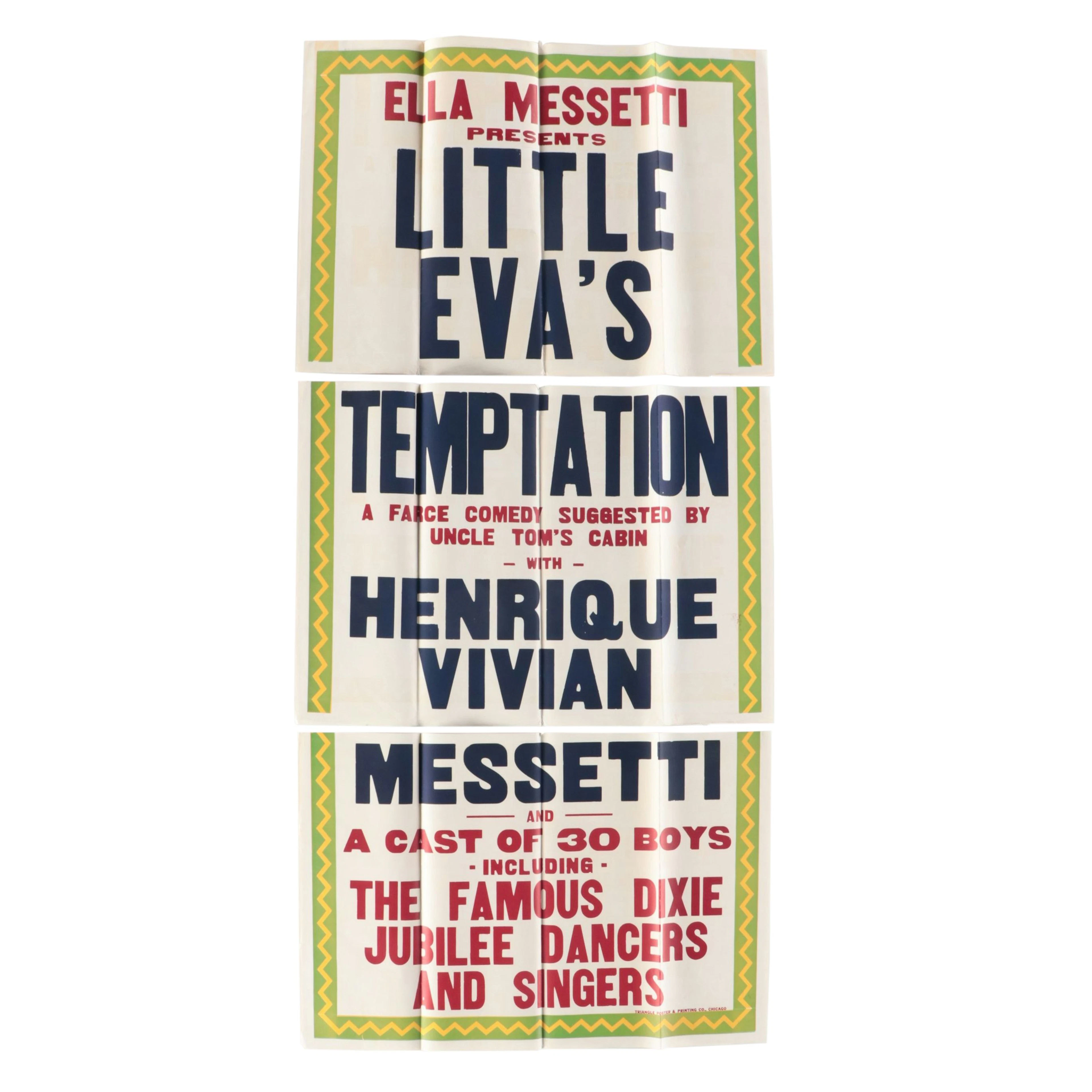 Tripartite Chromolithograph Theatre Poster "Little Eva's Temptation,"