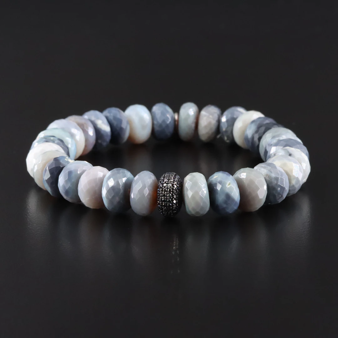 Sheryl Lowe Grey Opal Rondelle and Fancy Black Diamond Bracelet