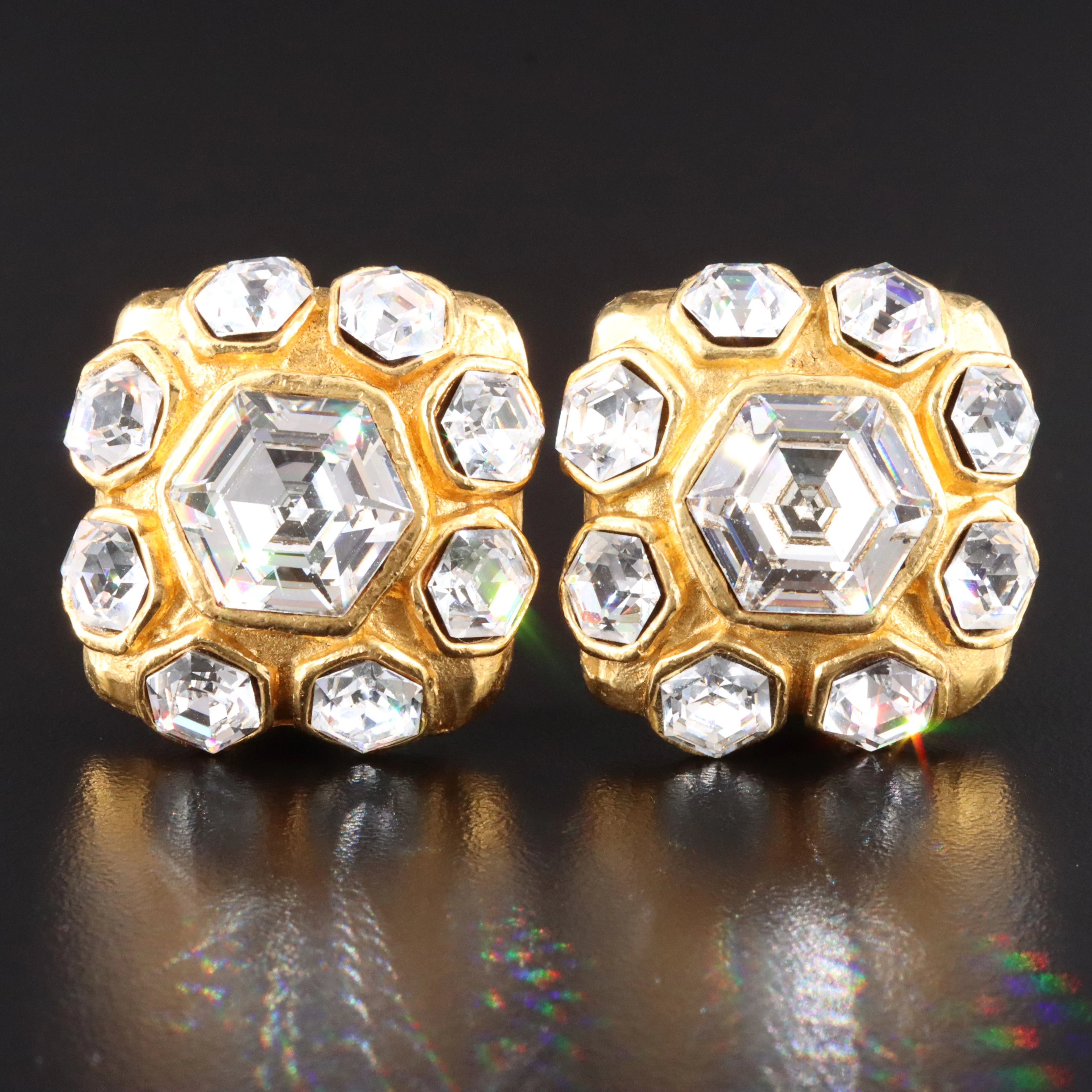 Chanel Strass Cushion Shaped Clip Earrings, 1980s
