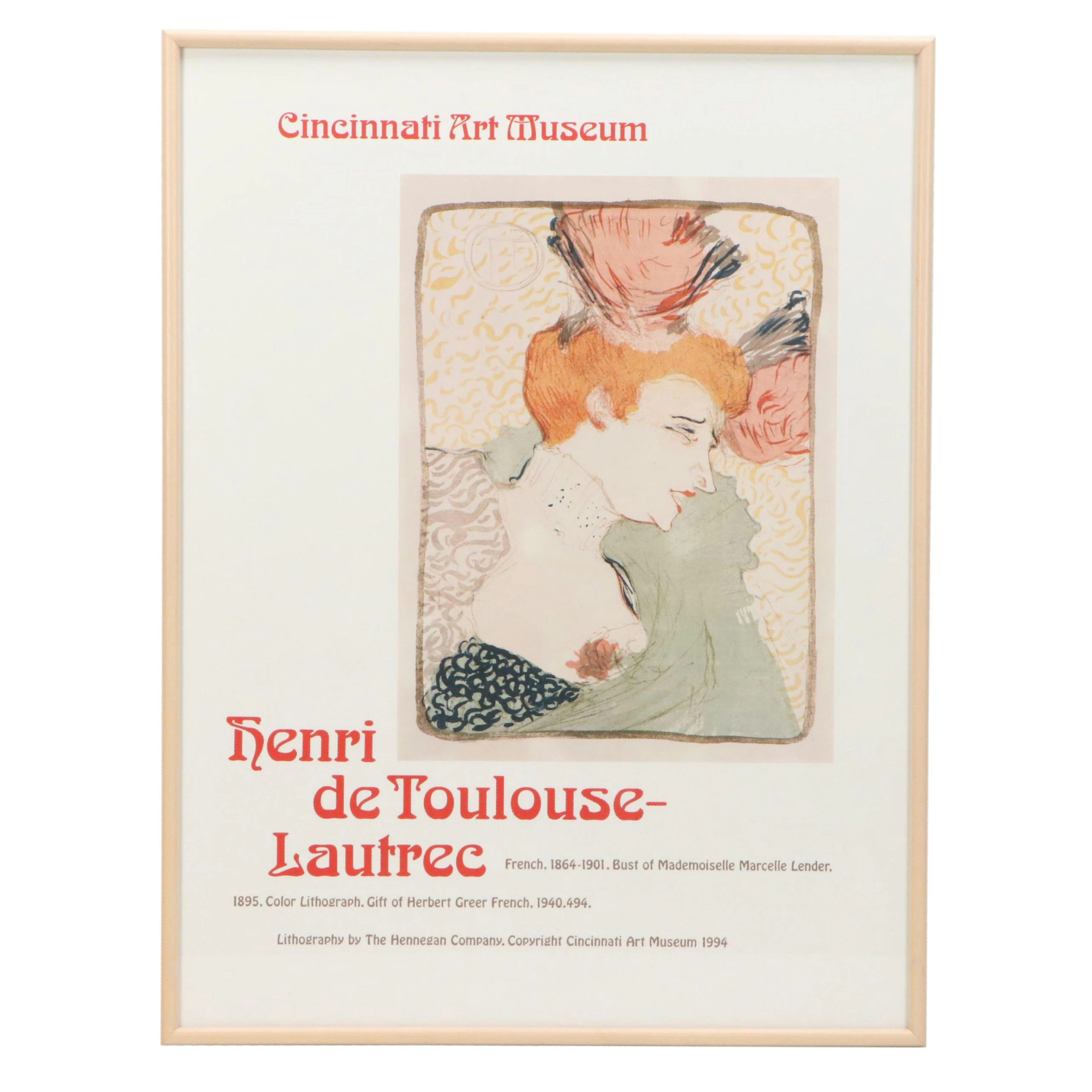 Offset Lithograph Poster After Toulouse-Lautrec "Mlle. Marcelle Lender," 1994