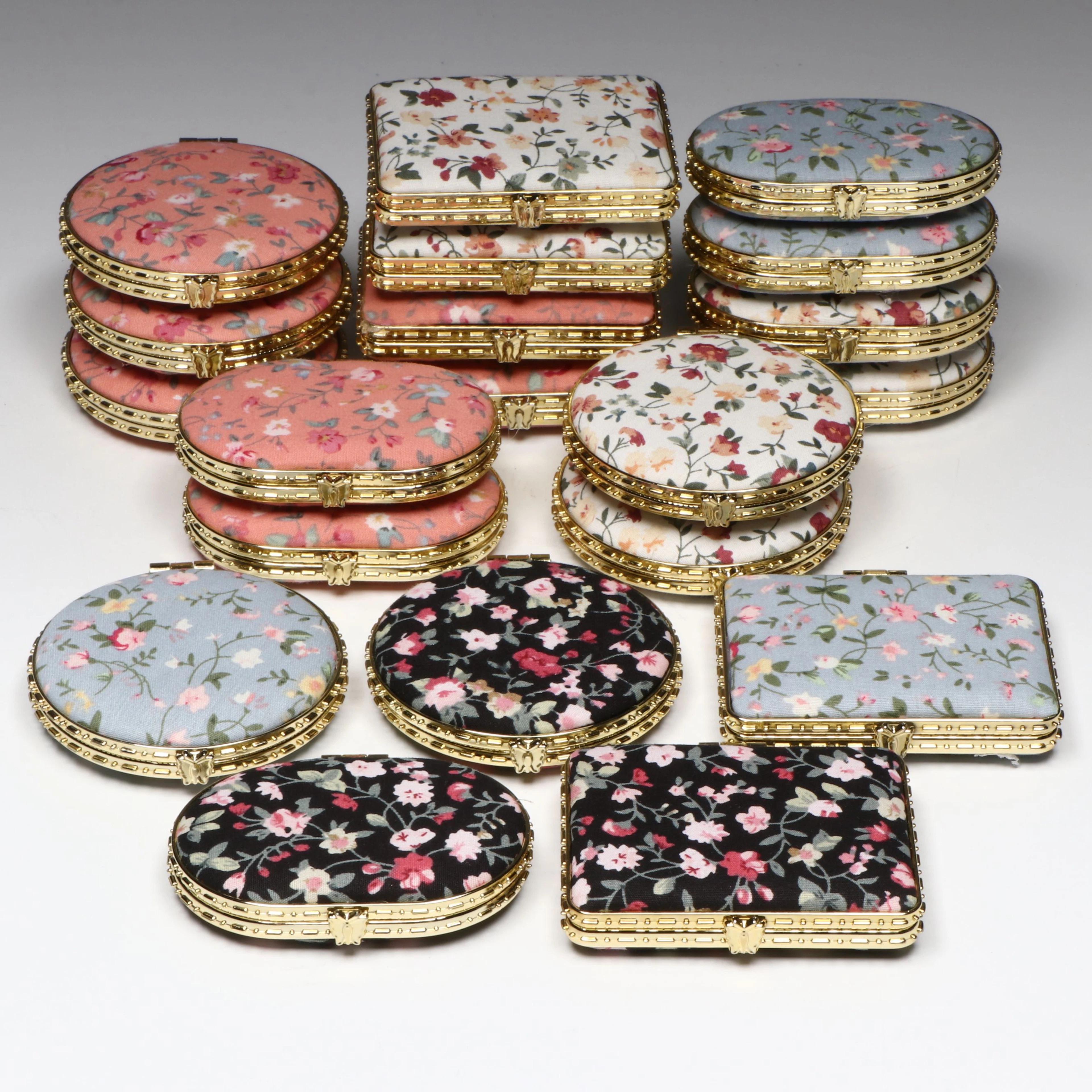Vanity Compacts with Printed Floral Fabric Liners
