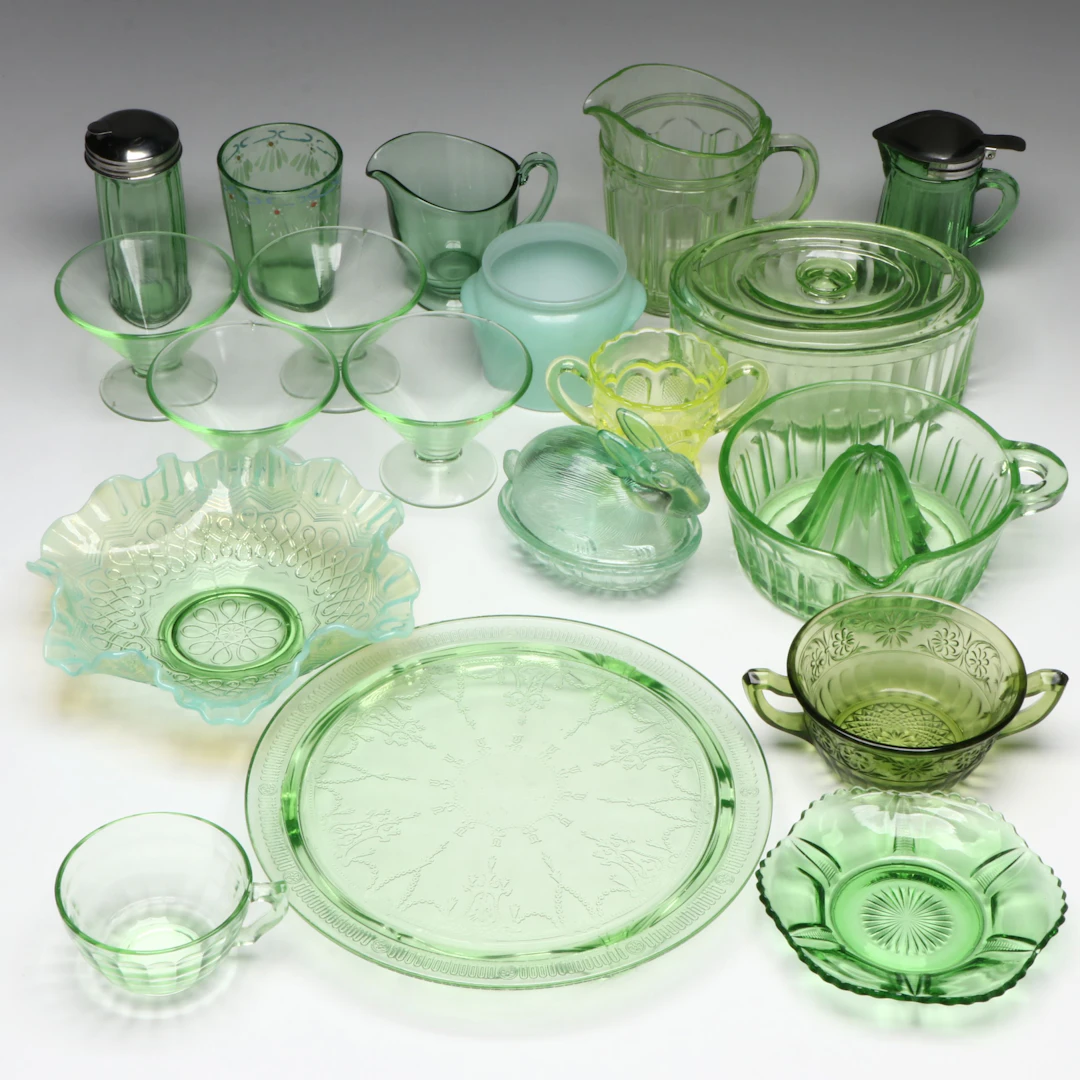 Anchor Hocking "Cameo," "Block Optic" and More Uranium Glass and Green