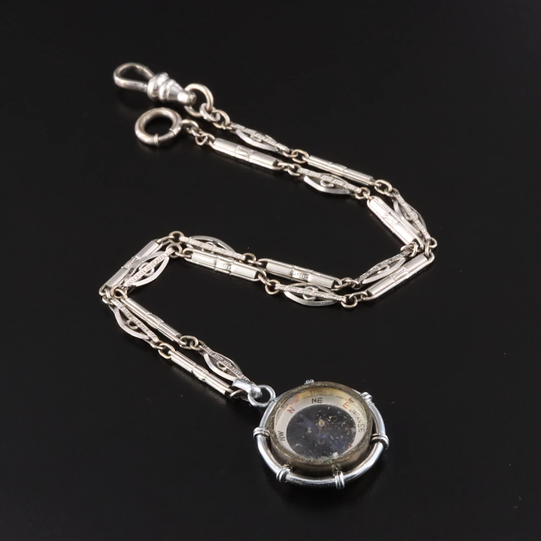 Vintage Speidel Gold-Filled Watch Chain with Compass