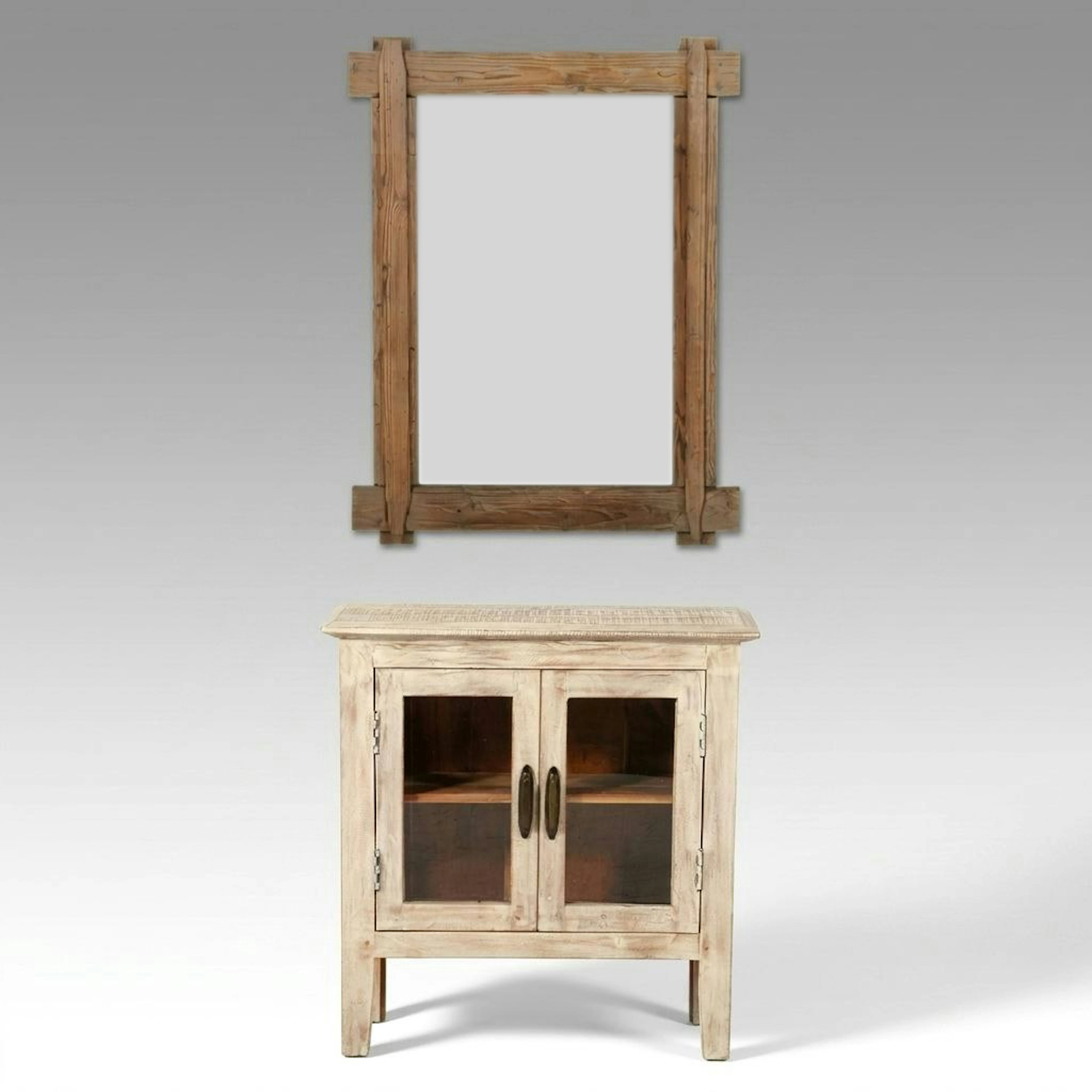 Uttermost Wall Mirror with Coordinating Distressed Wood Accent Cabinet