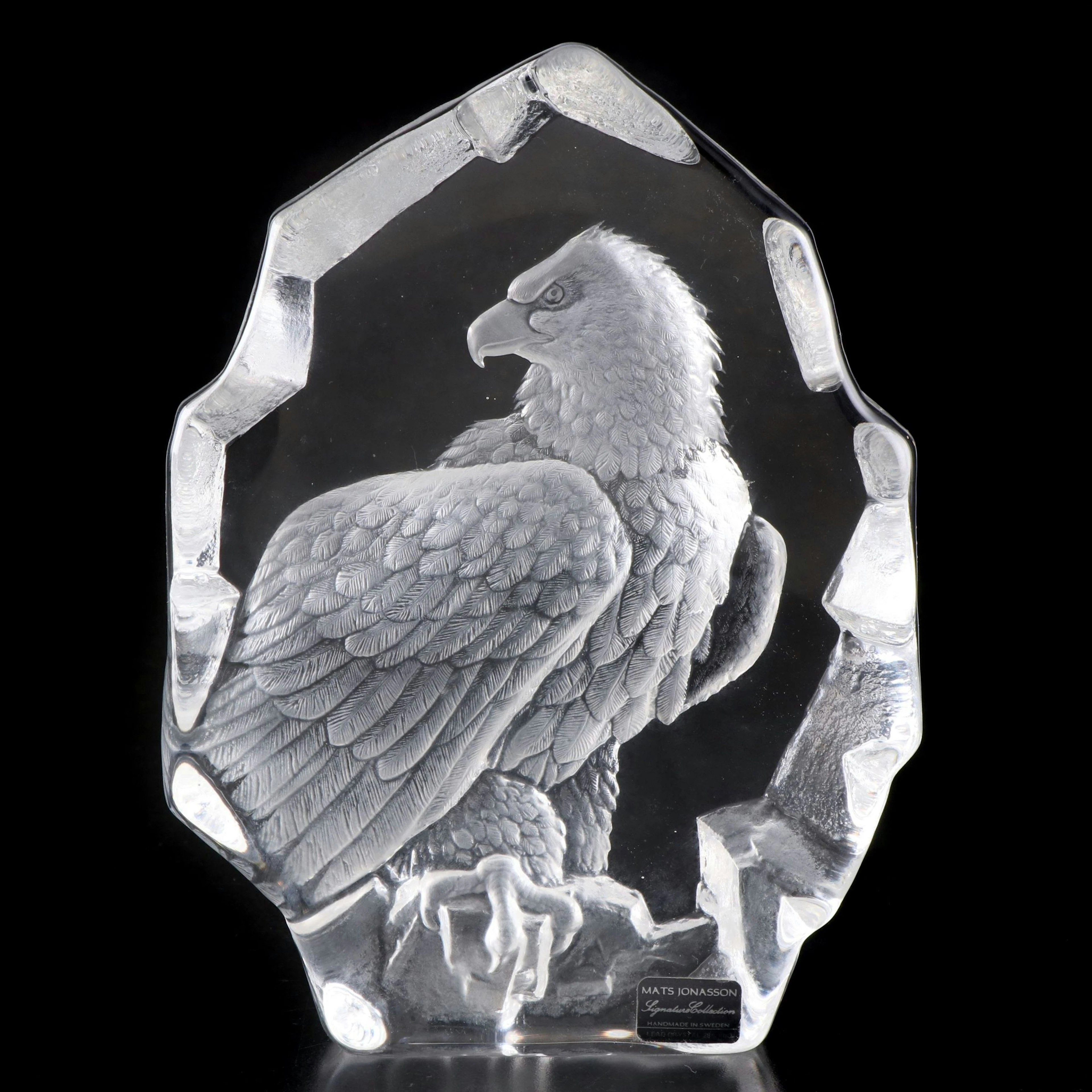 Mats Jonasson Swedish Etched Crystal Eagle Sculpture