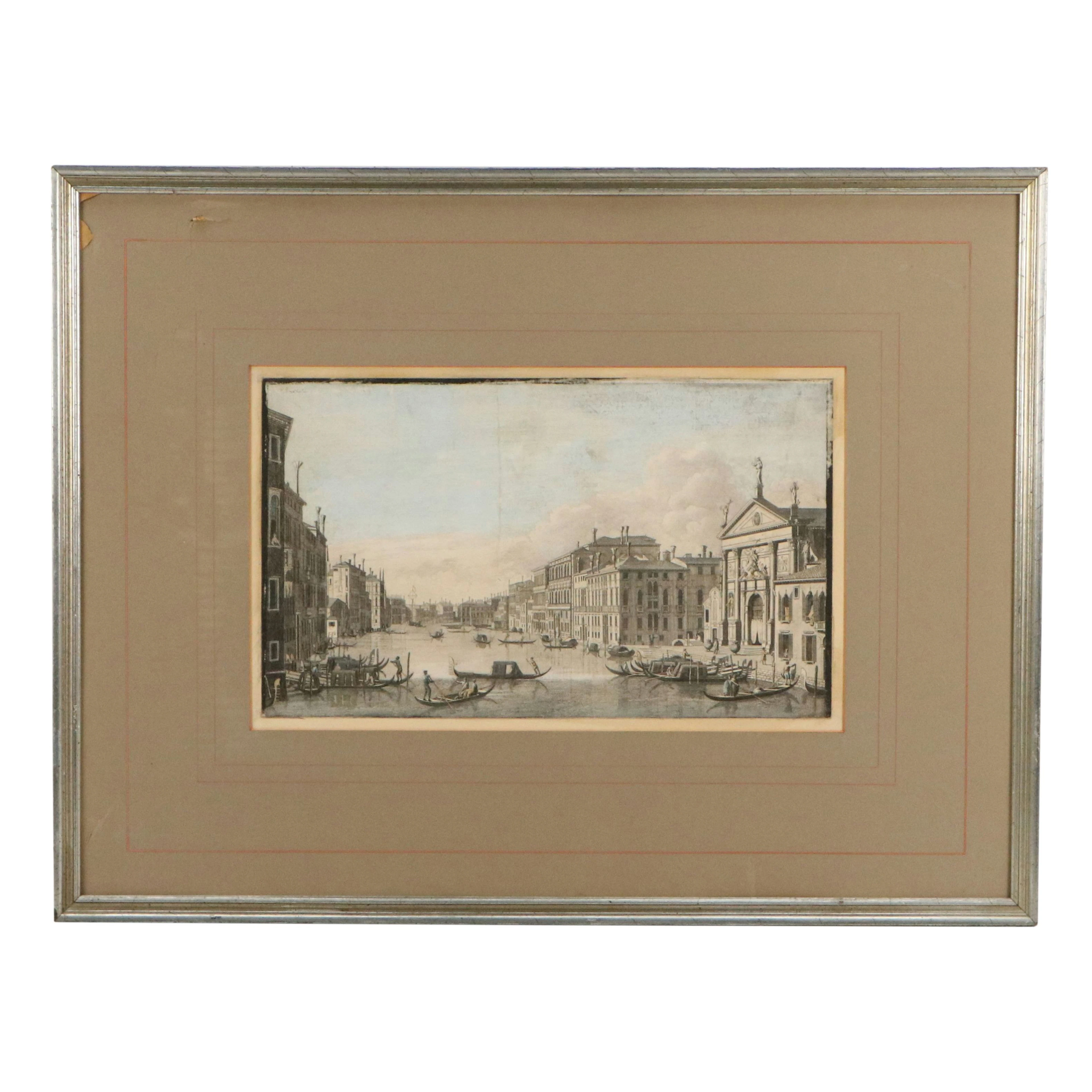 Hand-Colored Etching After Canaletto "View of the Grand Canal in Venice"