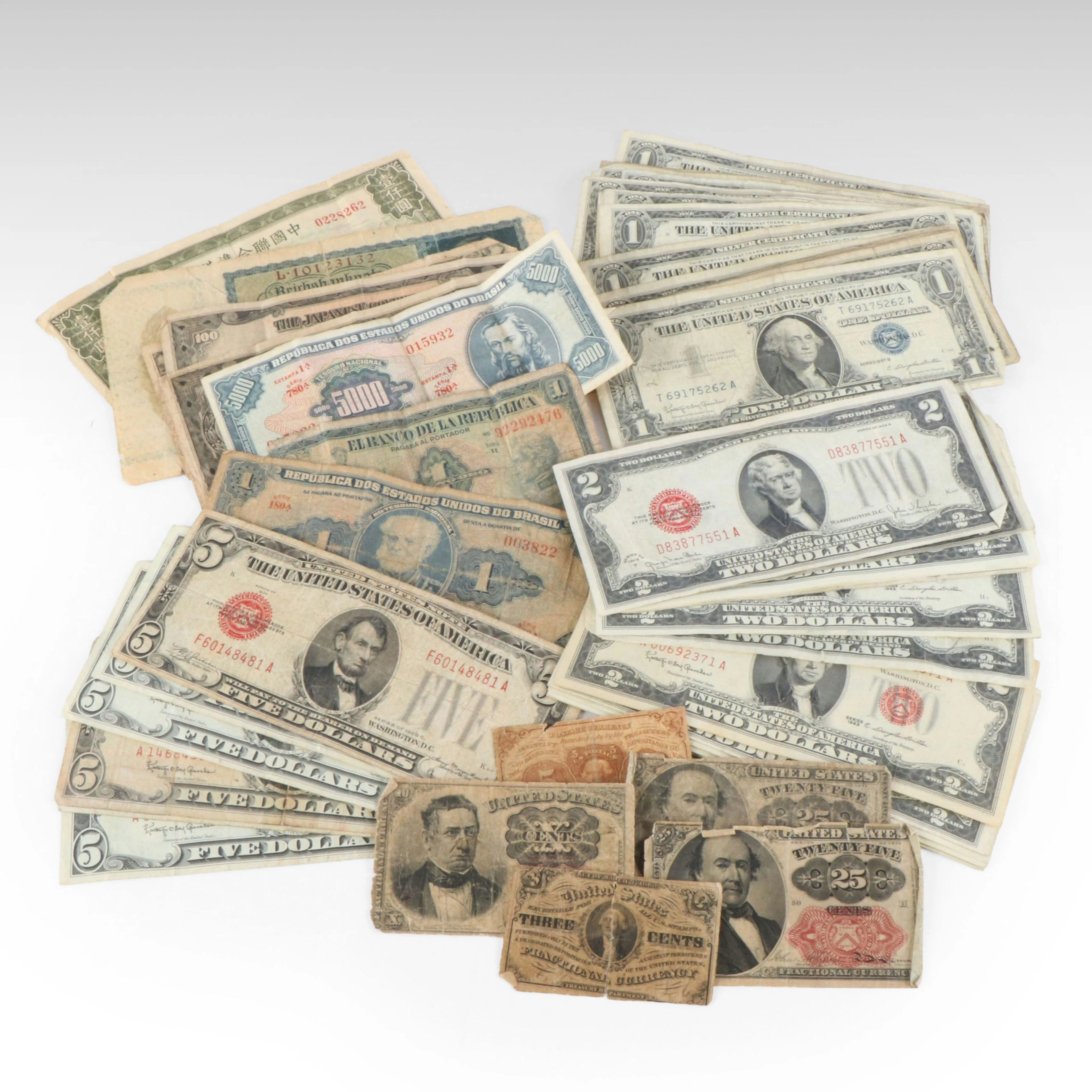 Antique to Vintage U.S. and World Currency, Including Fractional U.S. Notes