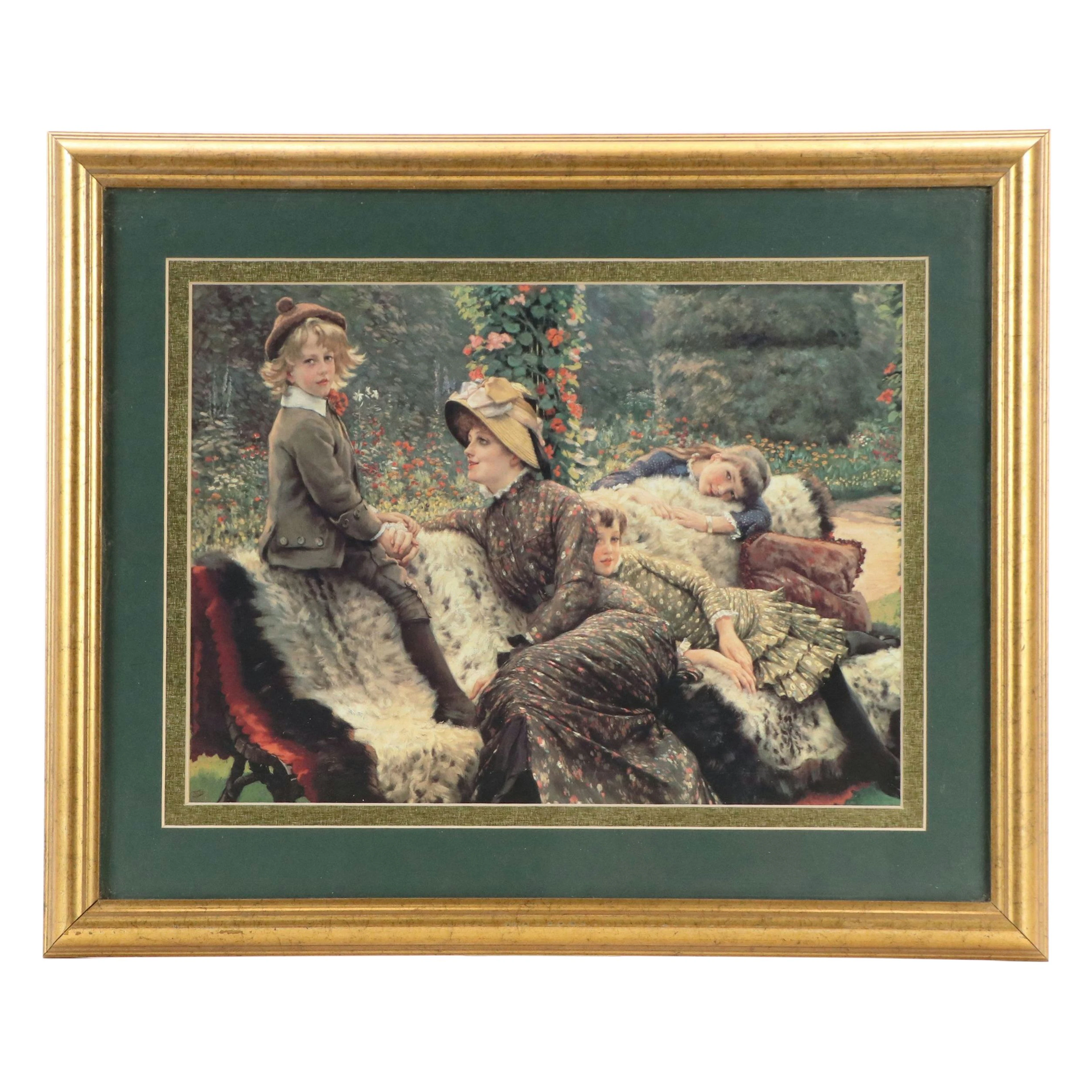 Offset Lithograph After James Tissot "The Garden Bench"