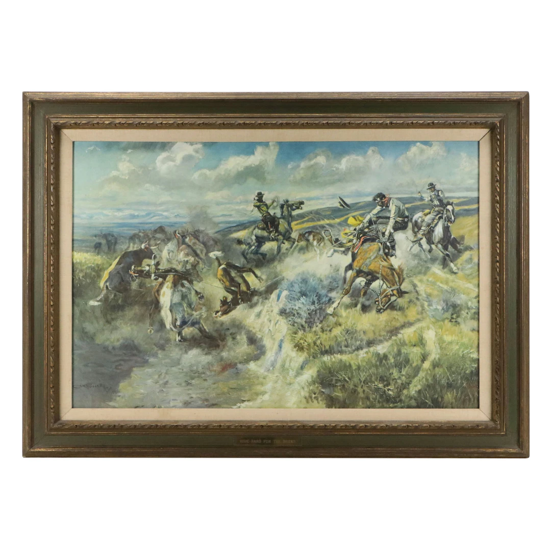 After Charles M. Russell Collotype "A Tight Dally and a Loose Latigo"