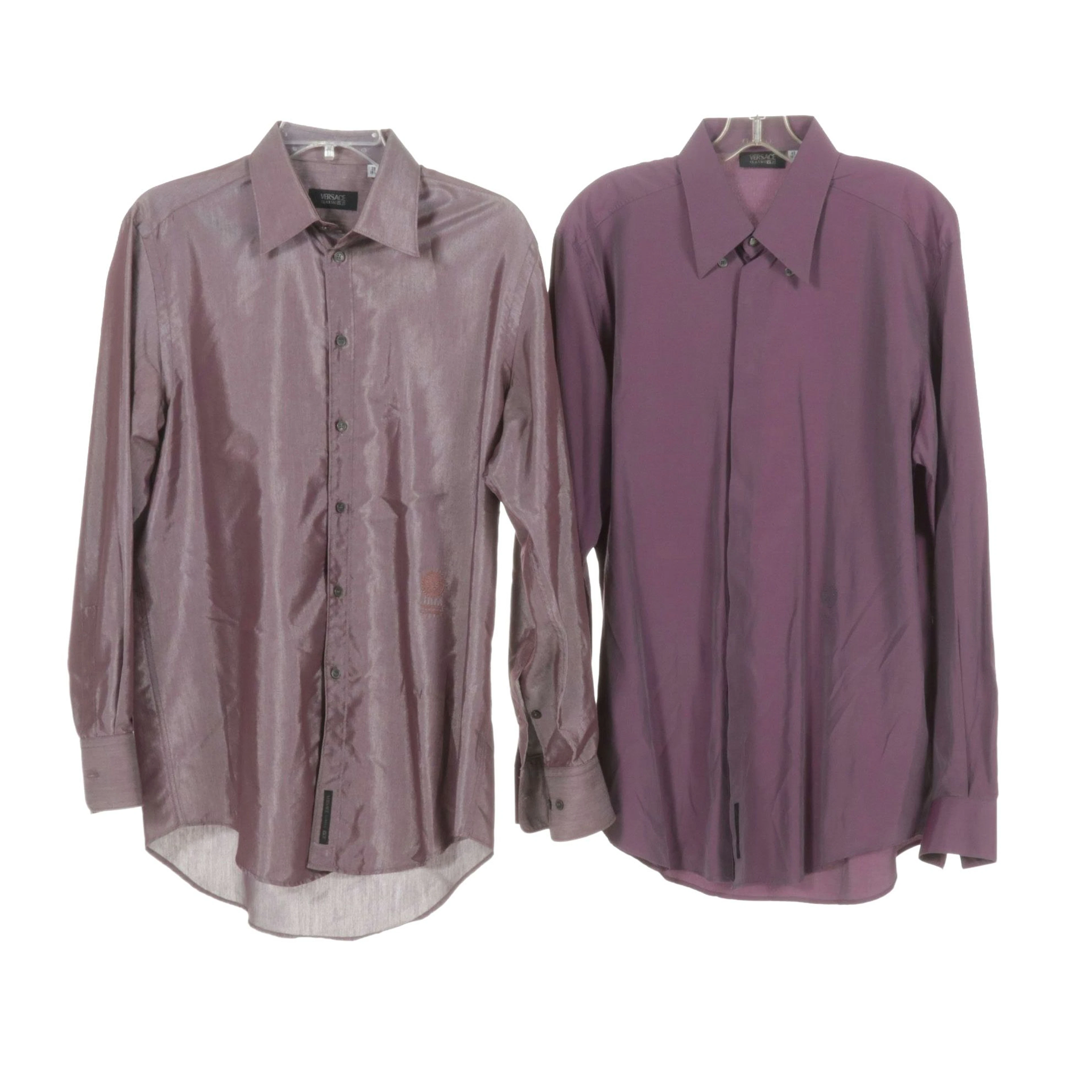 Men's Versace Classic V2 Shimmering Mauve and Plum Button Down Shirts