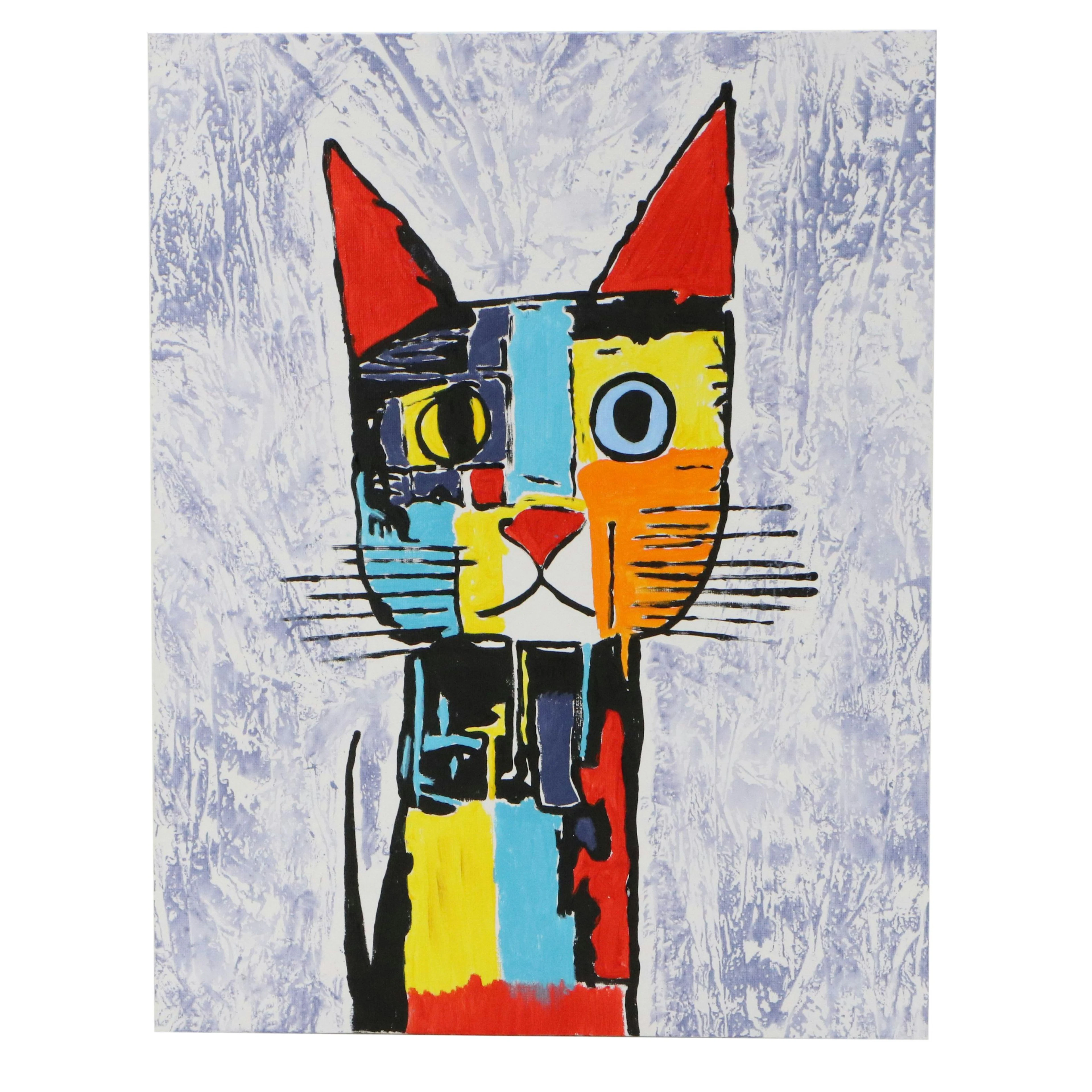 deSanto Abstract Acrylic Painting of Multicolored Cat, 2026