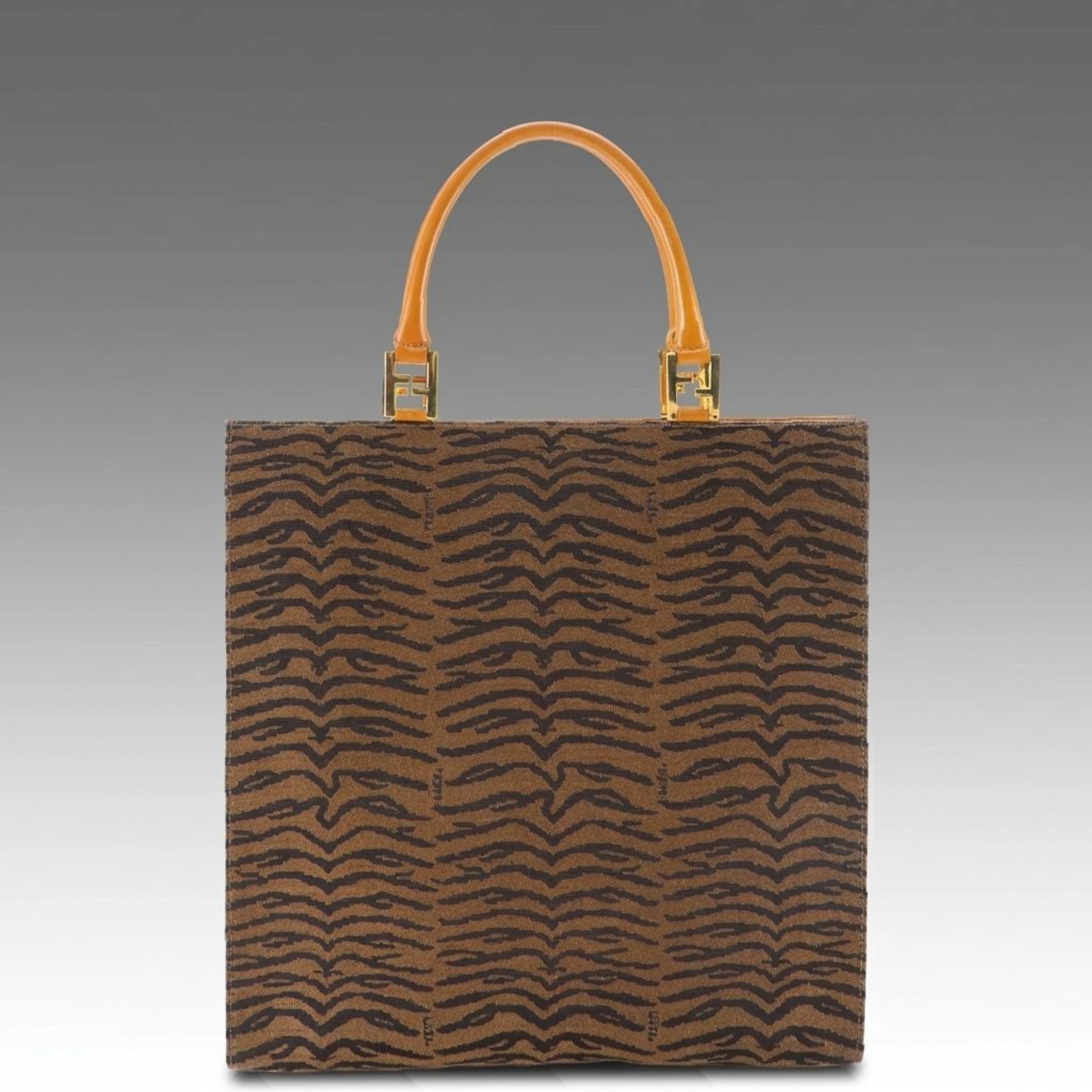 Fendi Animal Printed Top Handle Tote Bag in Canvas and Leather