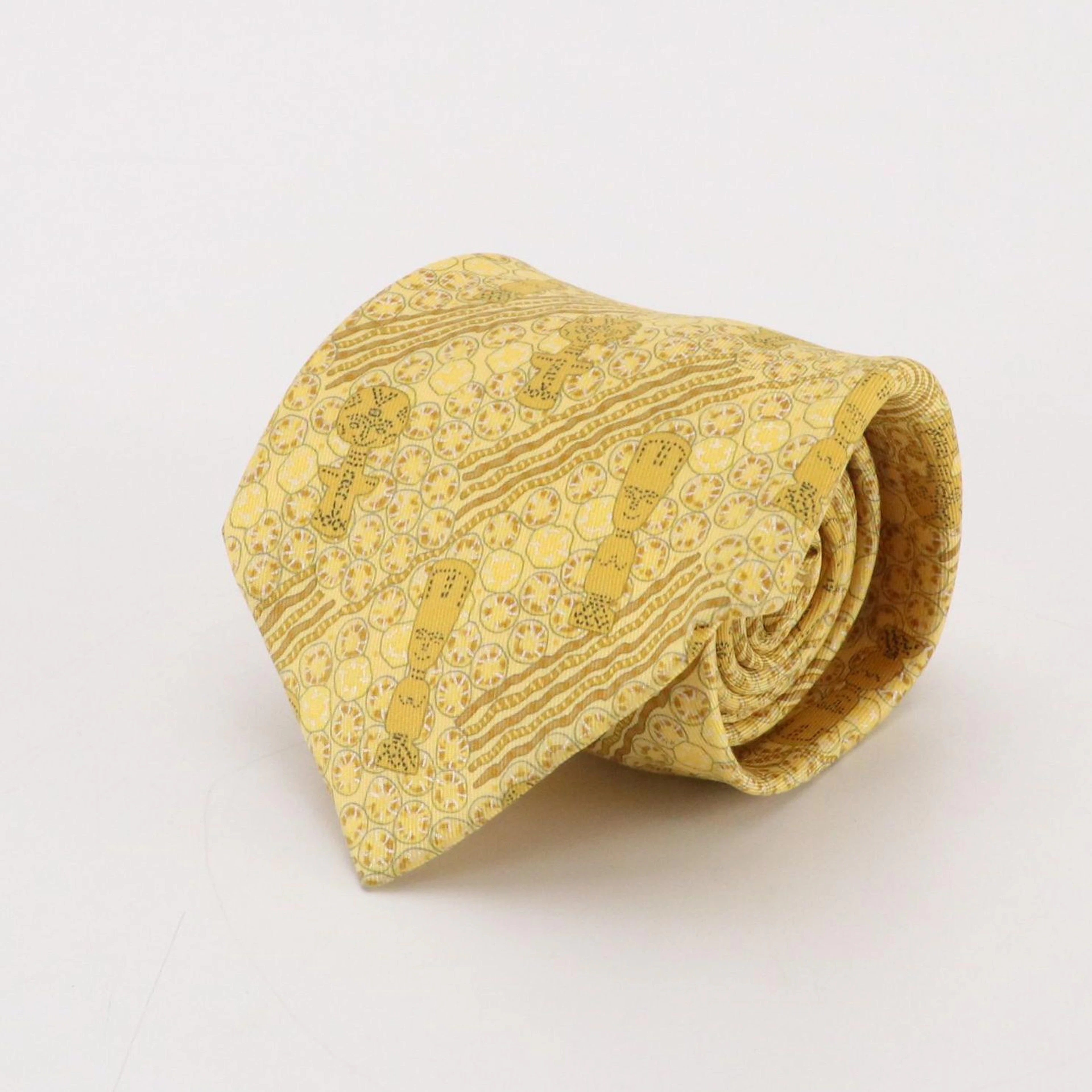 Hermès African Mask Pattern Necktie in Silk Twill
