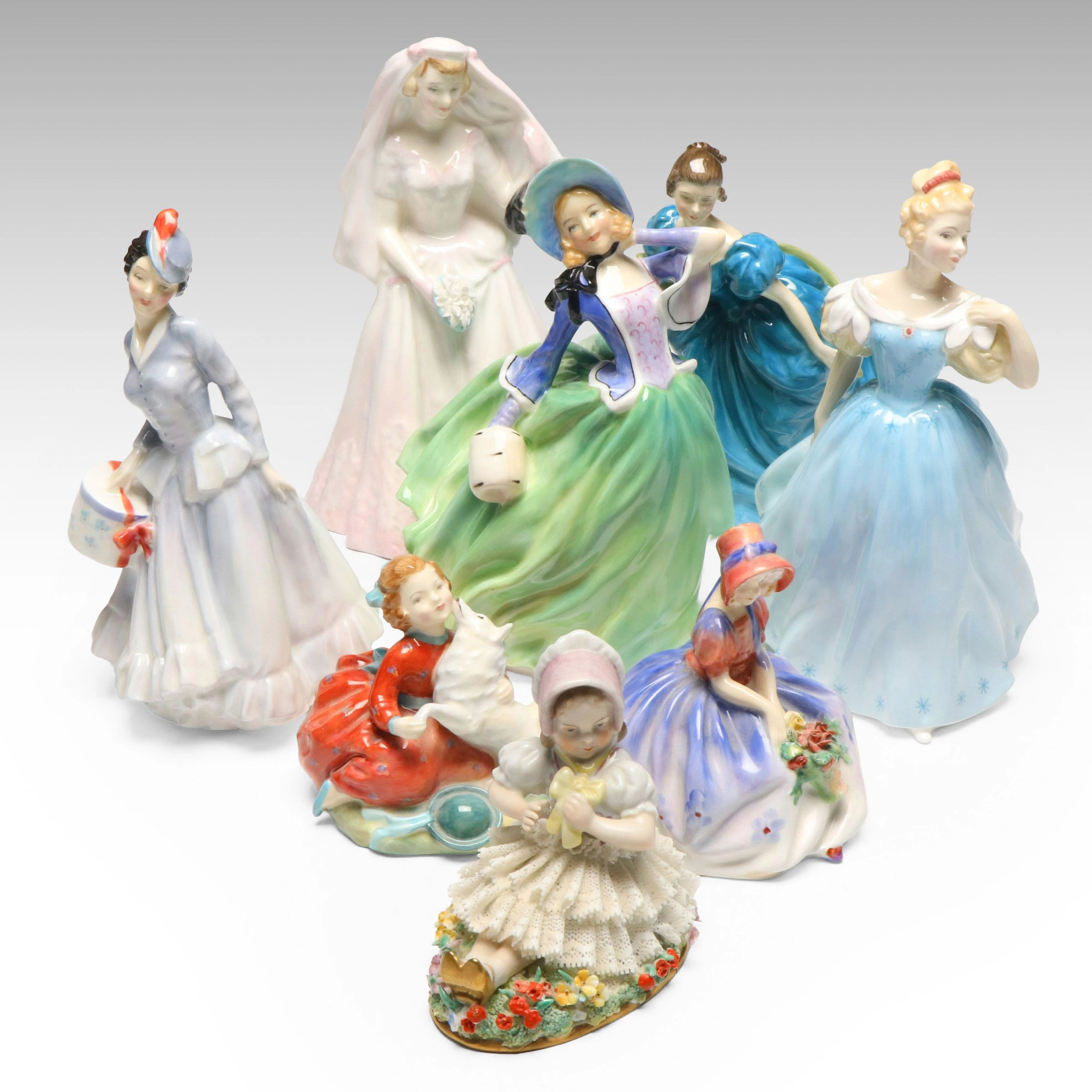 Sitzendorf Dresden Lace Porcelain with Royal Doulton Bone China Figurines