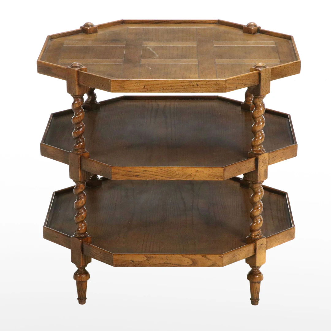 Baker Furniture Parquet Top Oak Three-Tier End Table