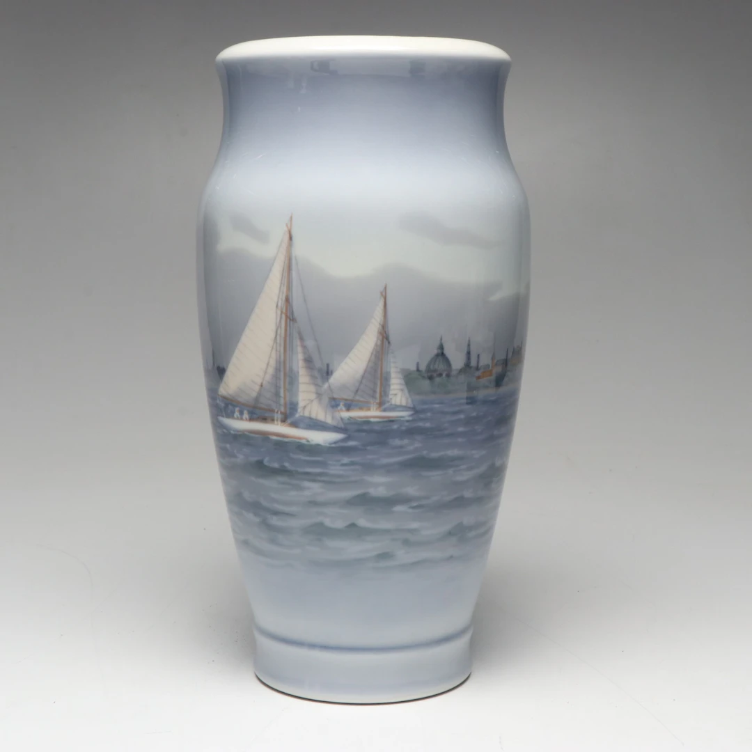 Royal Copenhagen Porcelain Sailboat Seascape Vase