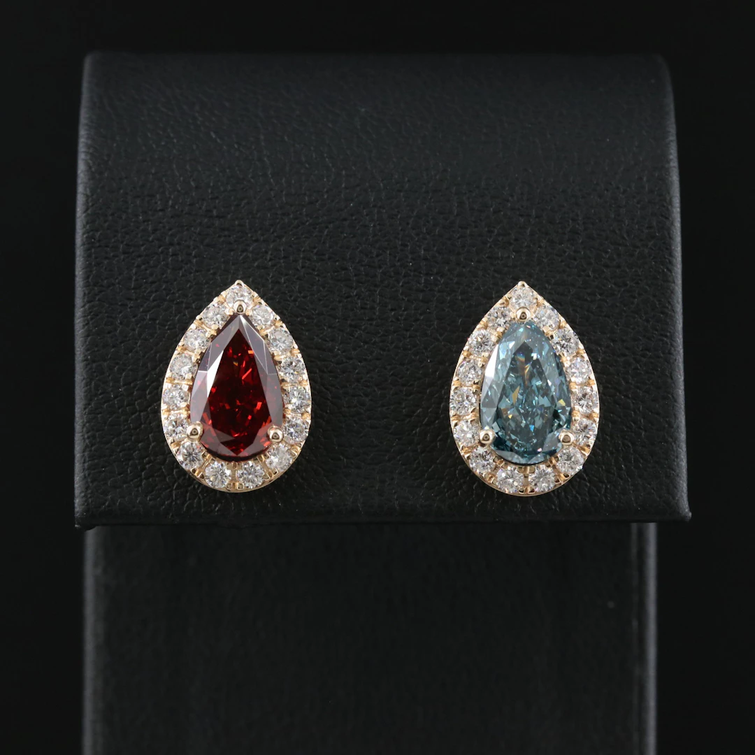 14K 3.85 CTW Lab Grown Diamond Earrings Including Fancy Color