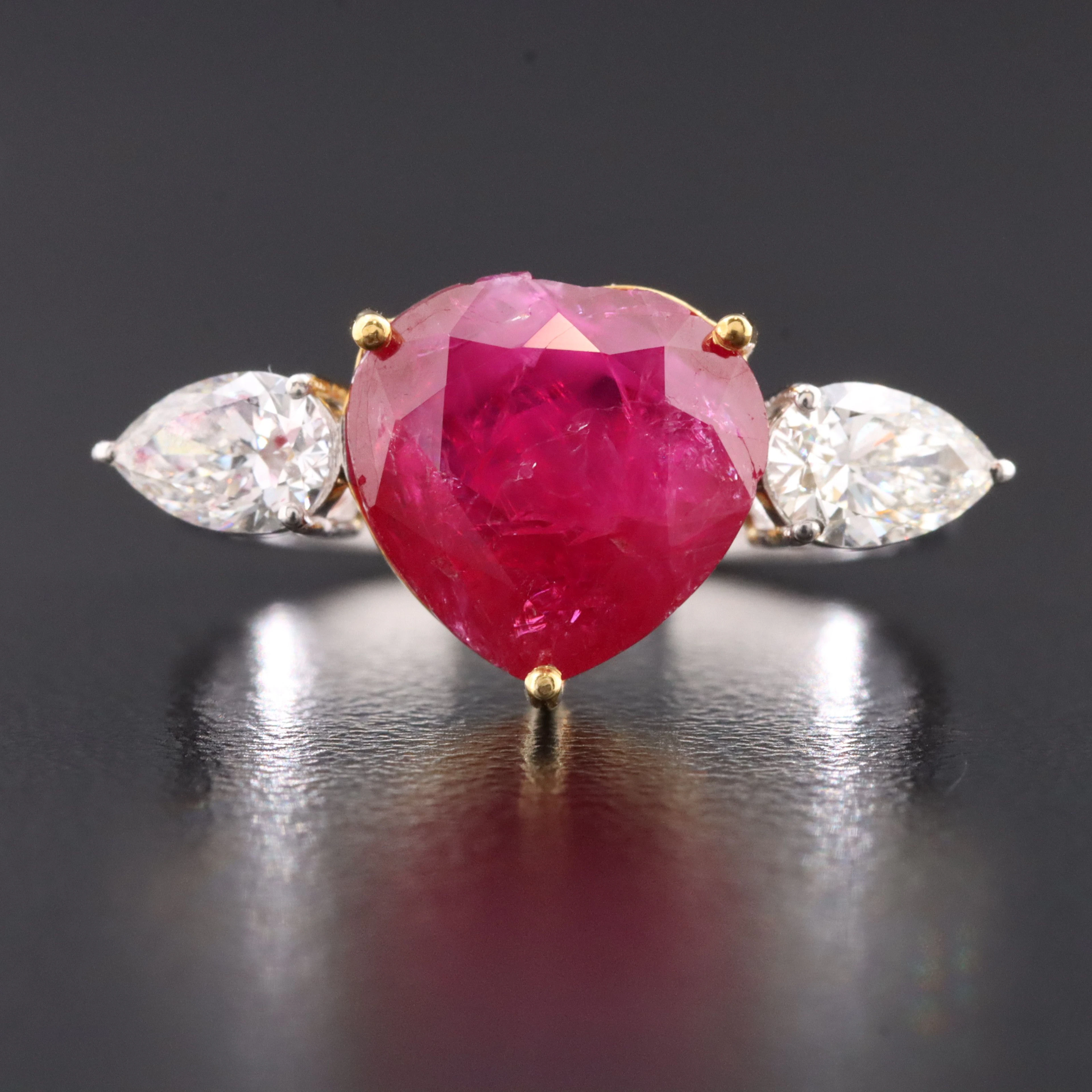 18K 3.69 CT Unheated Burmese Ruby and Diamond Ring with GIA Reports