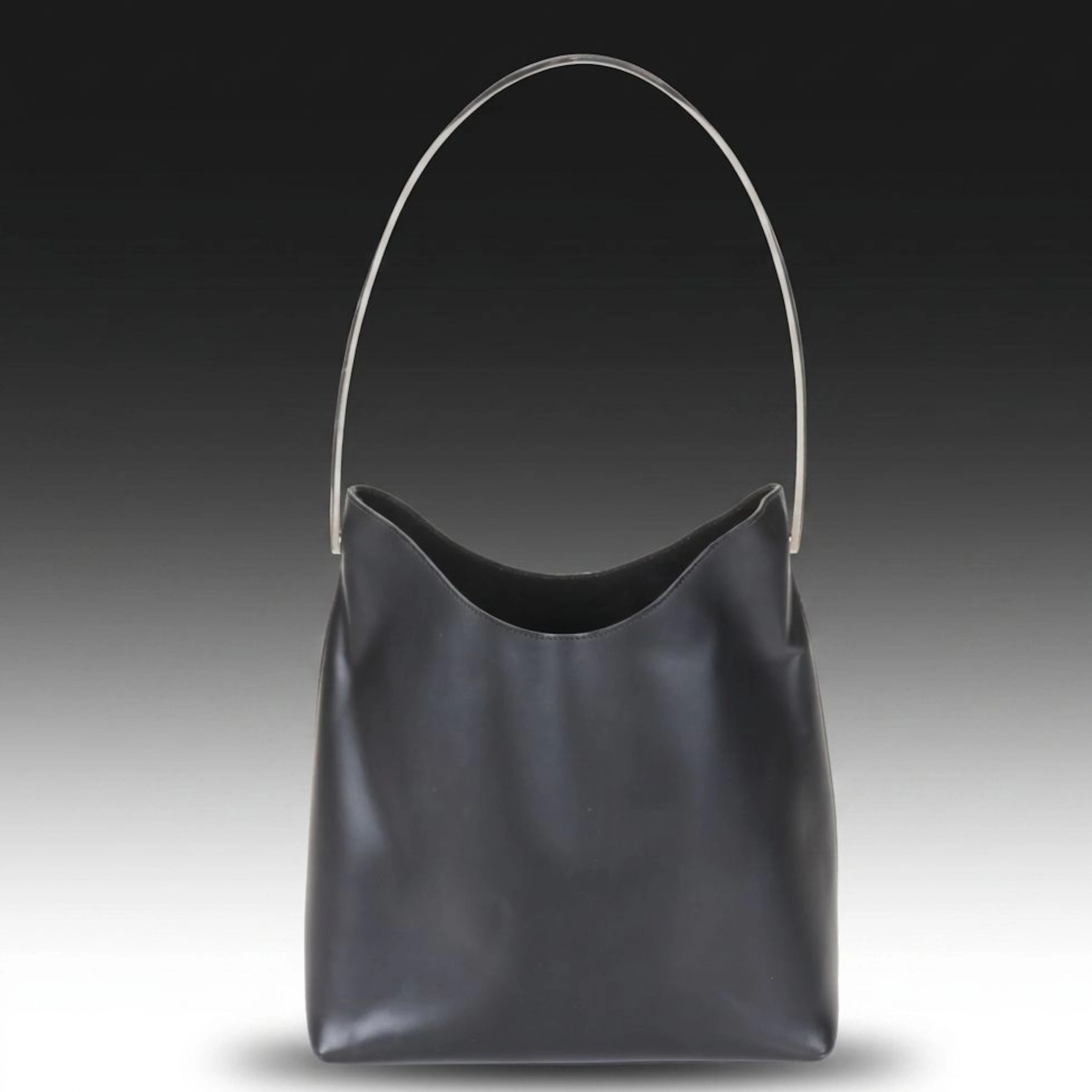 Gucci Tom Ford Era Black Leather Handbag with Smooth Silver Metal Handle