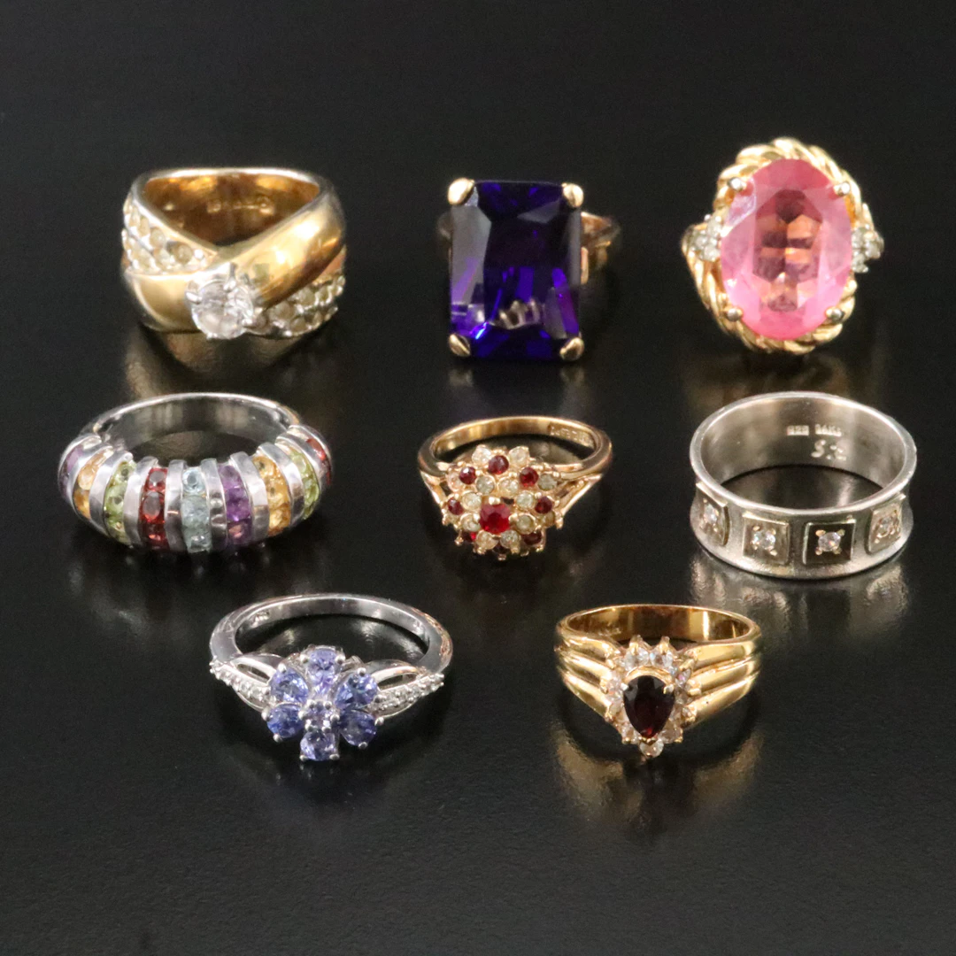Ring Collection Including Sterling & Joseph Esposito with CZ, Tanzanite & Topaz