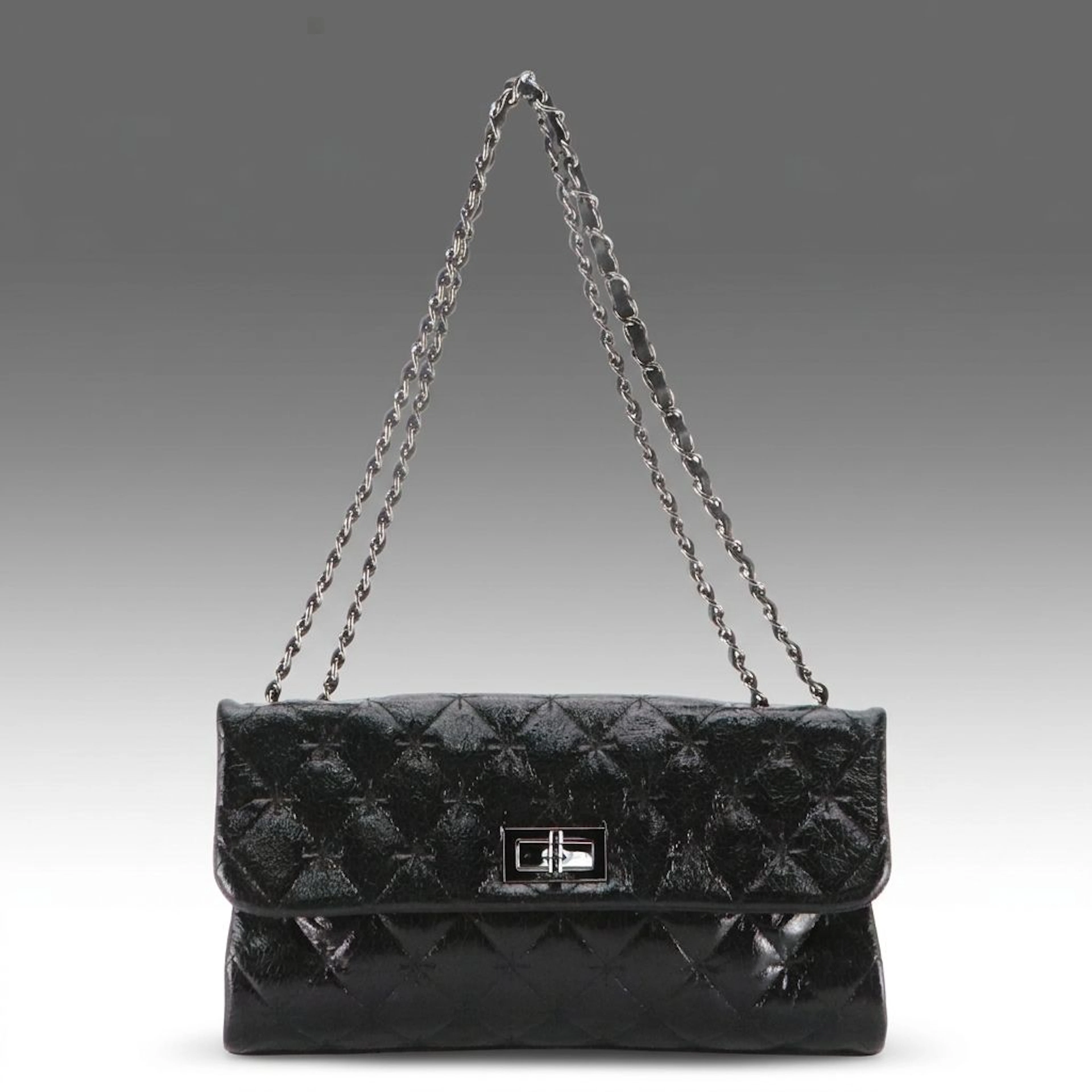 Chanel Mademoiselle Flap Shoulder Bag in Diamond Quilted Black Crackled