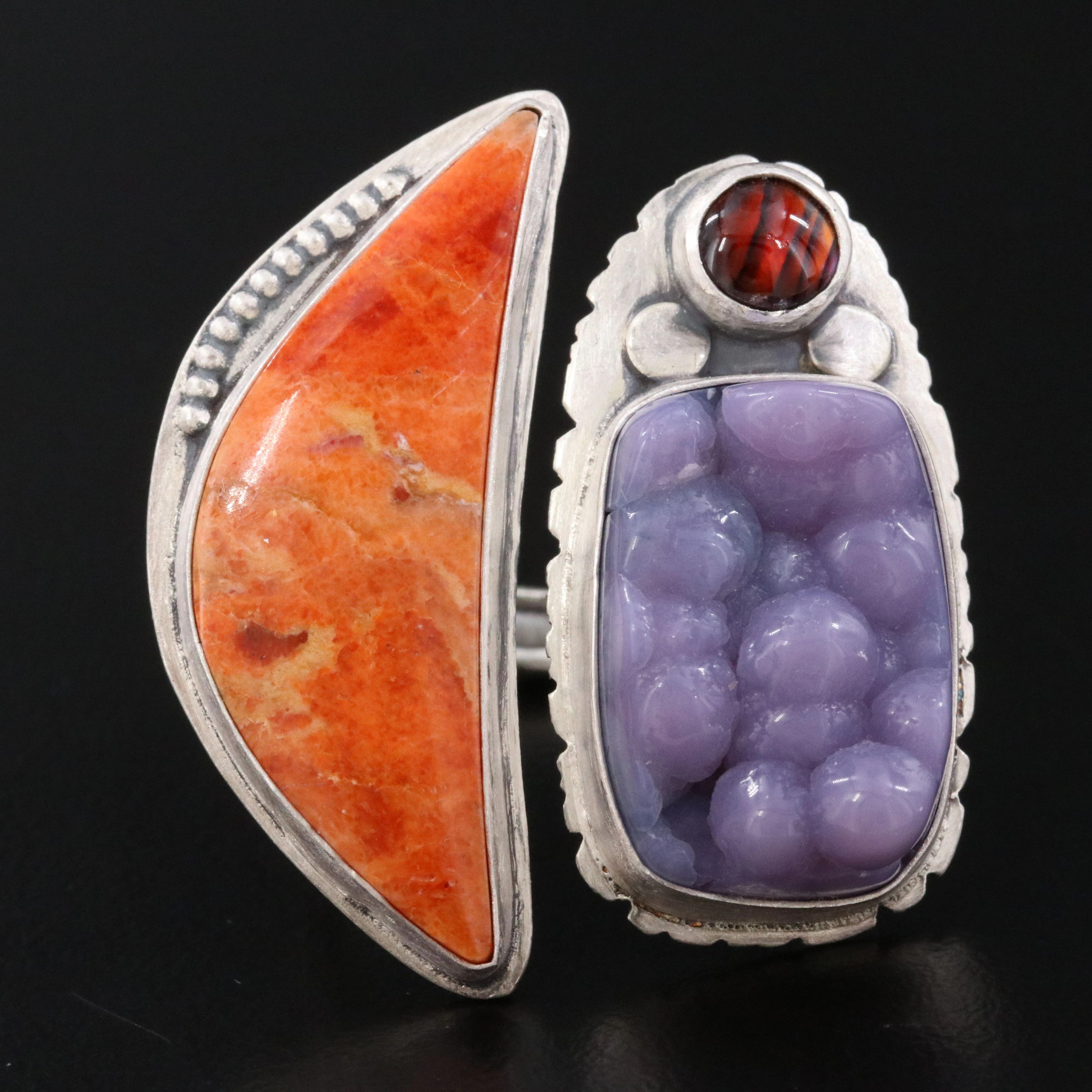 Chelle Rawlsky Sterling Coral, Chalcedony and Abalone Doublet Ring