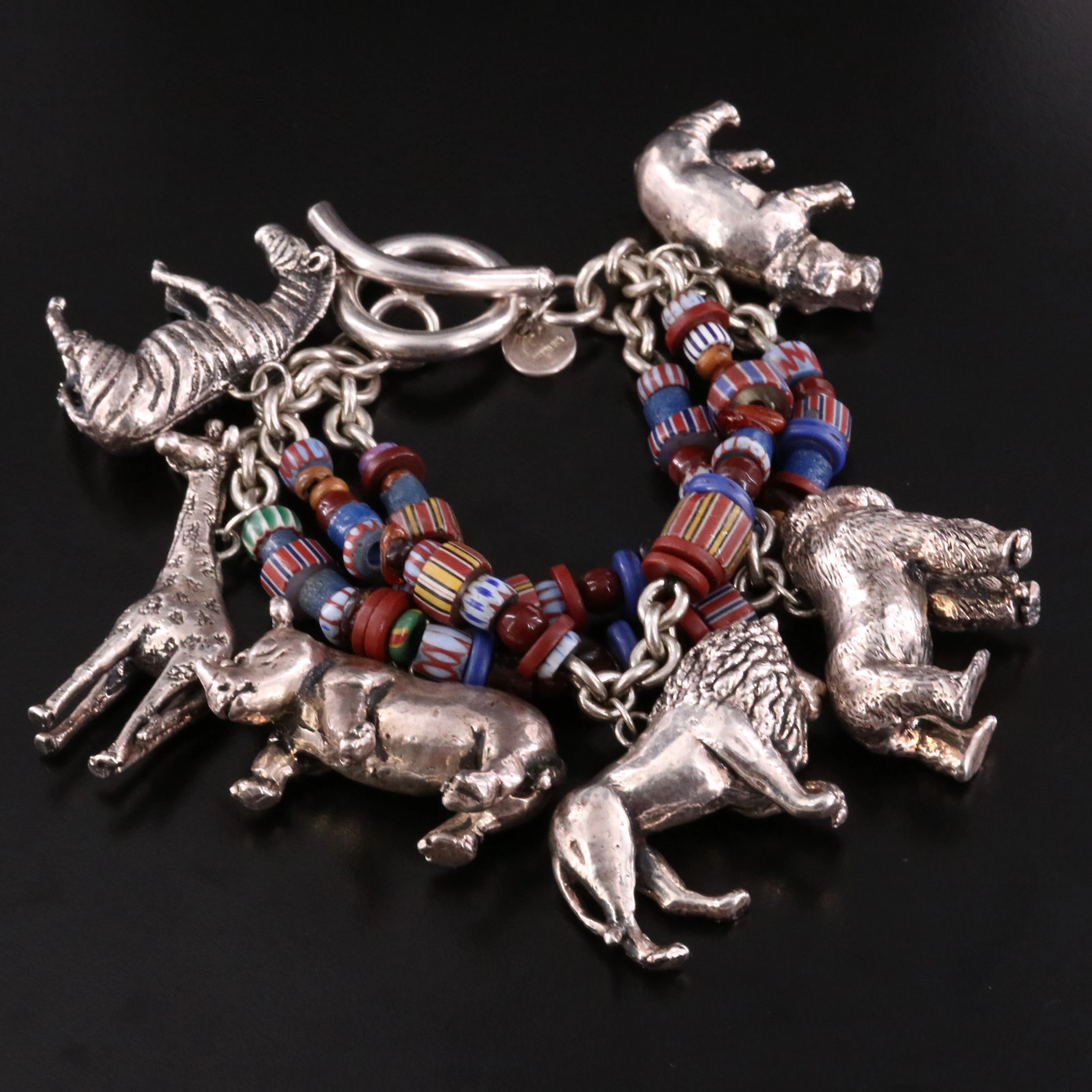 Susan Cummings "African Animals" Sterling & Electroformed Trade Bead Bracelet