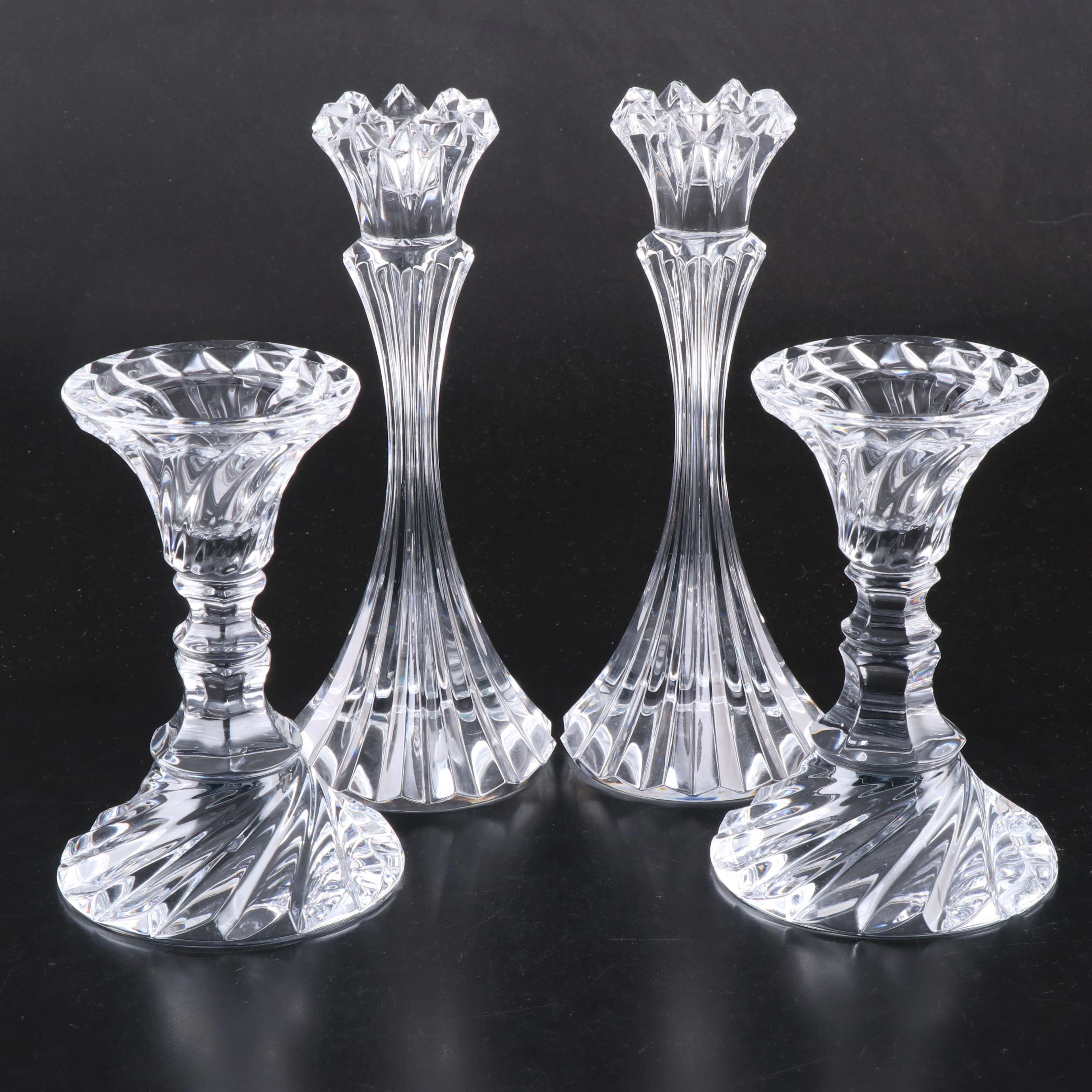 Mikasa "Skyline" Crystal Candle Holders with Other Pressed Glass Holders