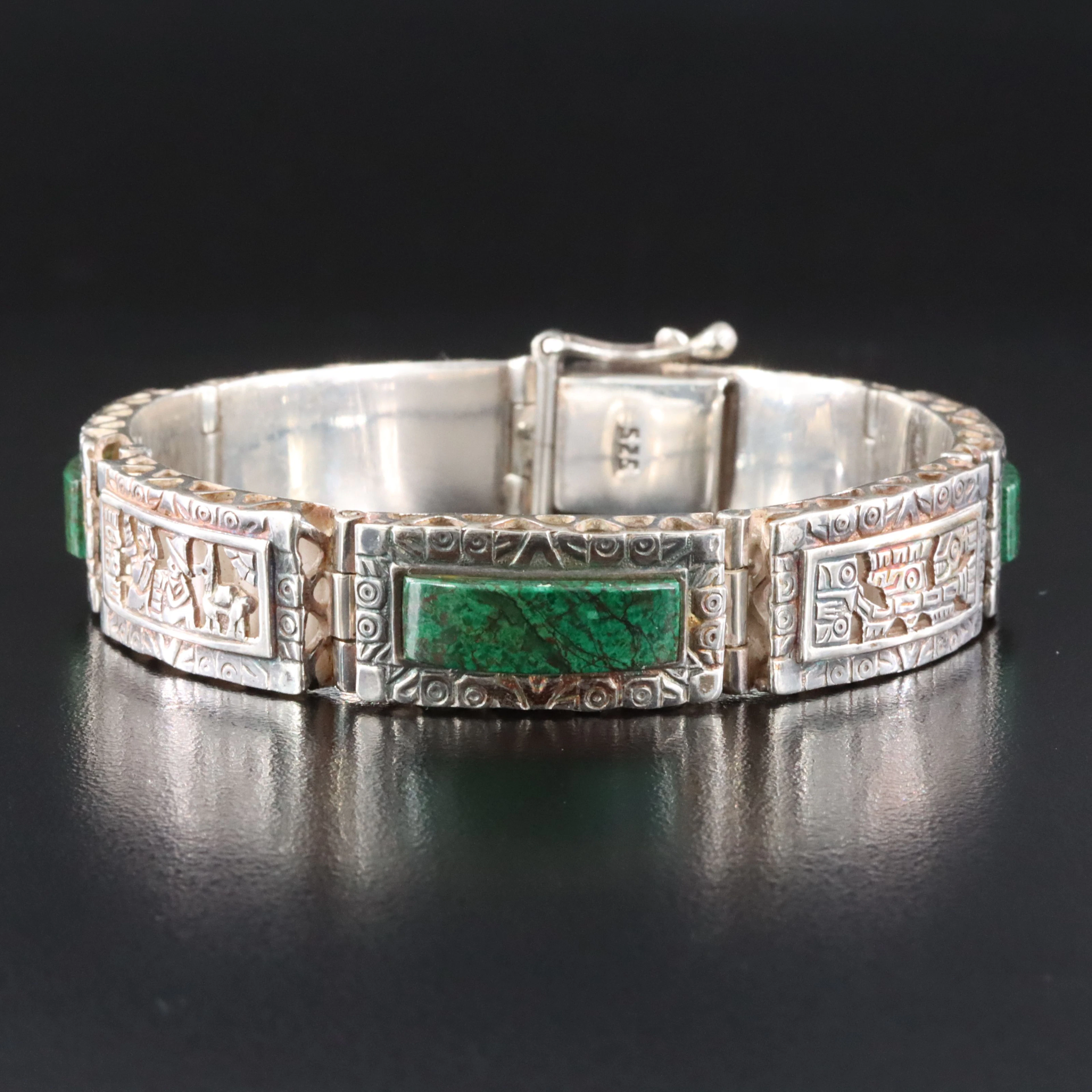 Sterling Pre-Columbian Chrysocolla Panel Bracelet